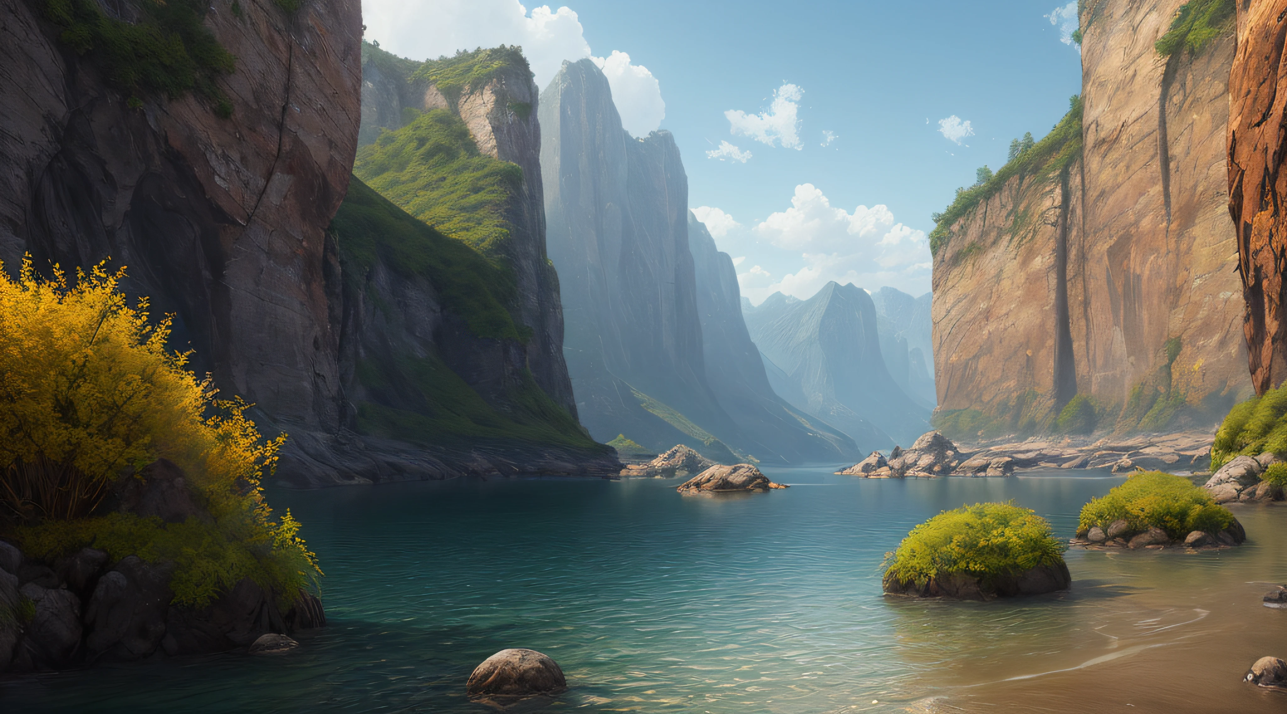 landscape,water,(extremely detailed CG unity 8k wallpaper), most beautiful artwork in the world,professional majestic oil painting,intricate, High Detail, Sharp focus, dramatic, photorealistic painting art