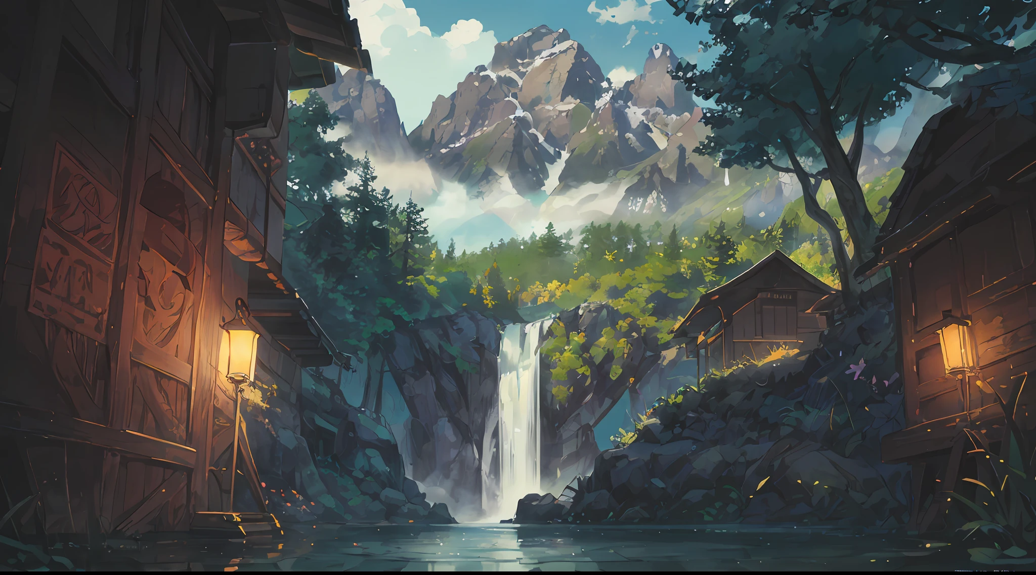 spring, jungle, lake, cave, waterfall, tree, meadow, rock, deer, hot spring, water vapor, (illustration: 1.0), epic composition, realistic lighting, HD details, masterpiece, best quality, (very detailed CG unified 8k wallpaper) vast landscape photos, (Masterpiece: 1.2), best quality, (illustration: 1.2), (ultra-detailed), hyper details, (delicate detailed), (intricate details), (cinematic light, best quality backlights), clear line, from below, solo woman, perfect body, (1girl), white hair and yellow eyes, (emperor, black see-through clothes), (crown: 1.1), sitting on the throne, slightly closed eyes, head down, head down, (shyness: 1.2 ), ( (makeup), high contrast, (best illumination, an extremely create and beautiful), (cinematic light), colorful,