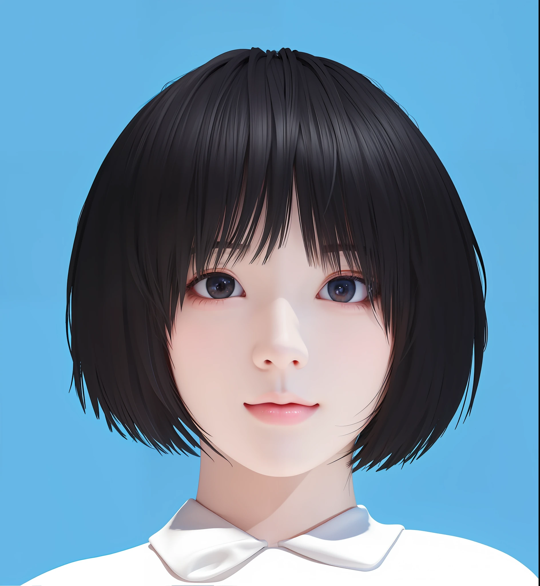 there is a cartoon image of a girl with a short black hair, realistic anime 3 d style, kawaii realistic portrait, anime realism style, semirealistic anime style, semi realistic anime, realistic young anime girl, made with anime painter studio, anime style portrait, realistic anime artstyle, realistic anime art style, painted in anime painter studio, semi - realistic anime
