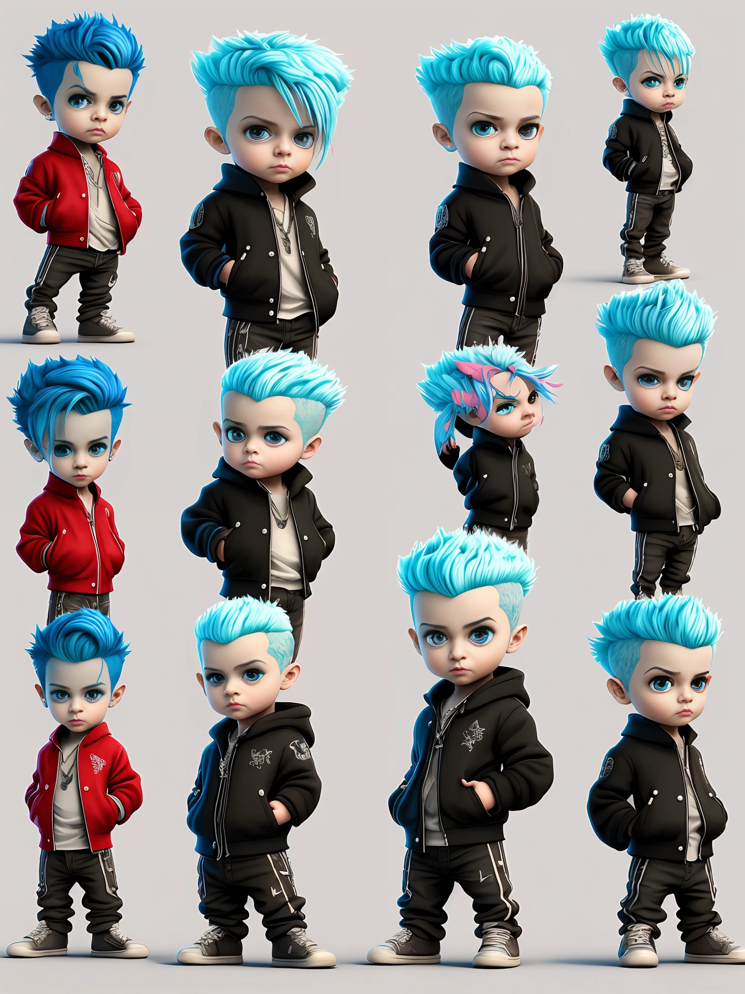 there are three different poses of a boy with blue hair, high detail iconic character, 3 d render stylized, stylized character, stylized 3 d, stylized anime, stylized character design, 3d characters, anime styled 3d, stylized 3d render, 3 d character render, highly detailed character, very stylized character design, 3 d character art