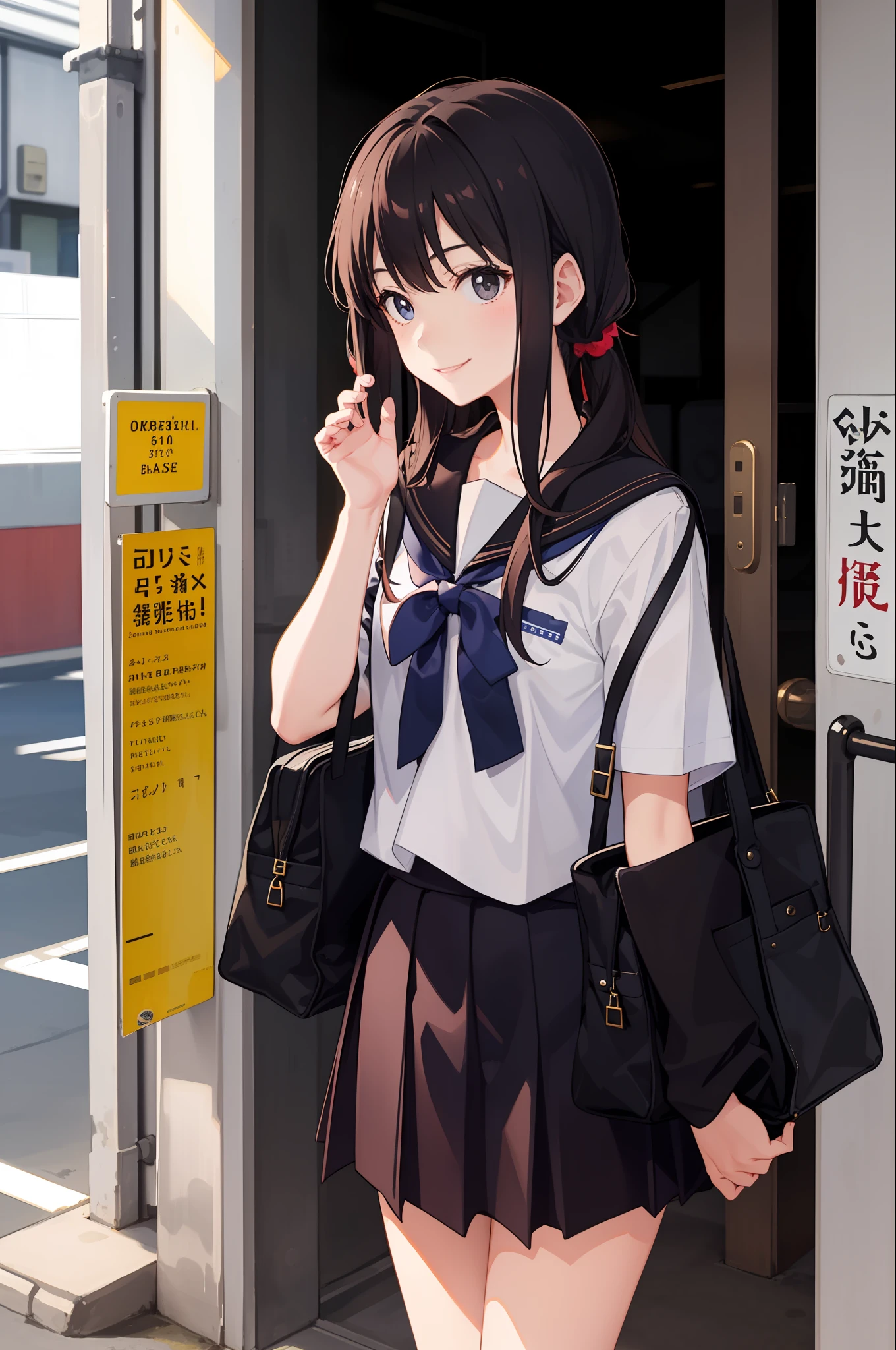 1 girl, smile, shirt, skirt, (small) chiralism, Japan high school school school uniform, serafuk, summer clothes,