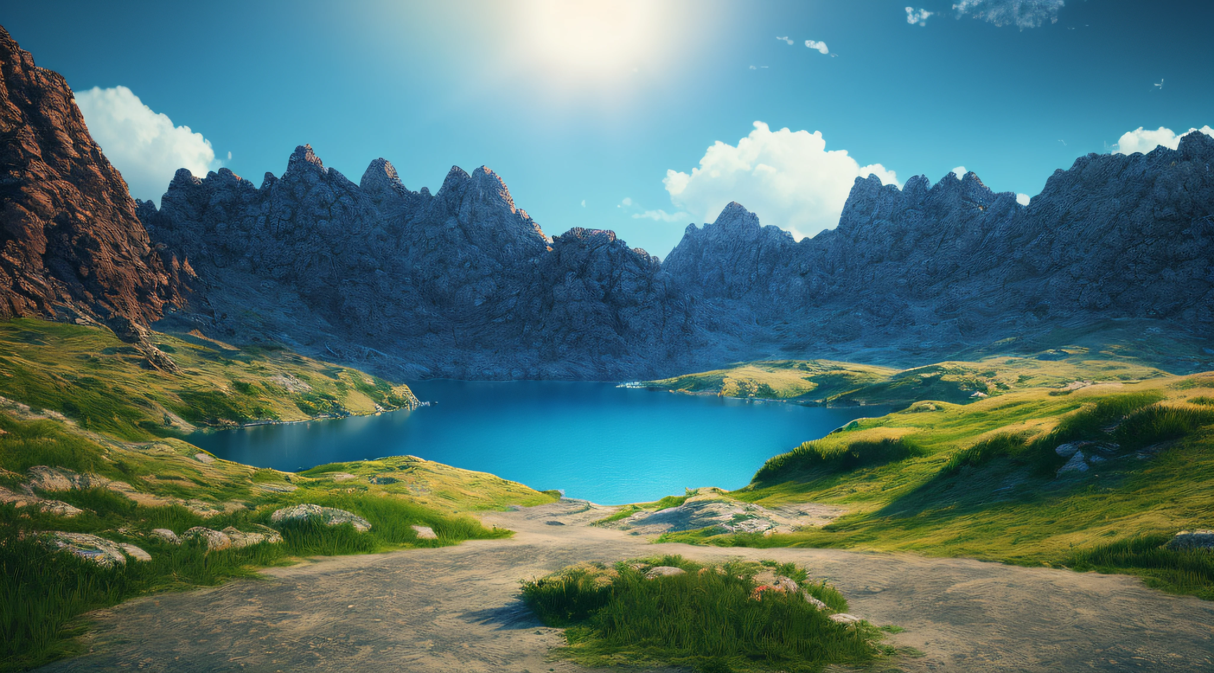 A peaceful place, very pleasant, aesthetic, calm, scenic. photorealistic, 8k uhd, studio quality, ultra realistic, max detail, massive scale, post-processing, realistic, photorealism, photoshop, photography, detailed, cinematic lighting, landscape, panoramic, landscape, raytracing, cinema4d