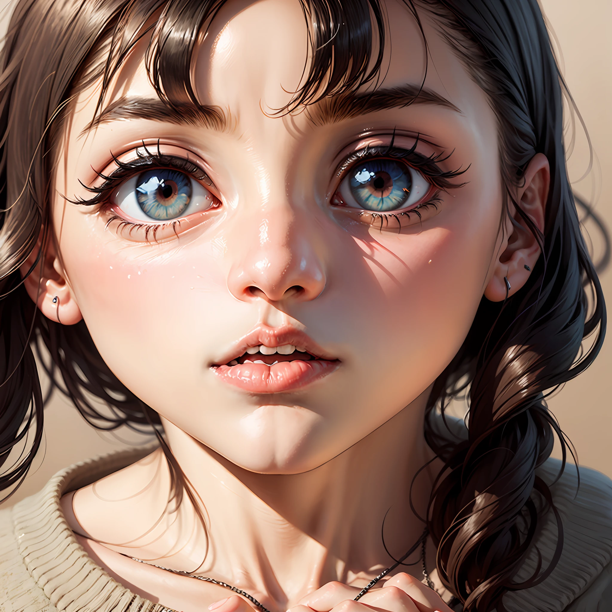 Melon seed face, big eyes, double eyelids, high nose bridge, black hair, hair to shoulders --auto