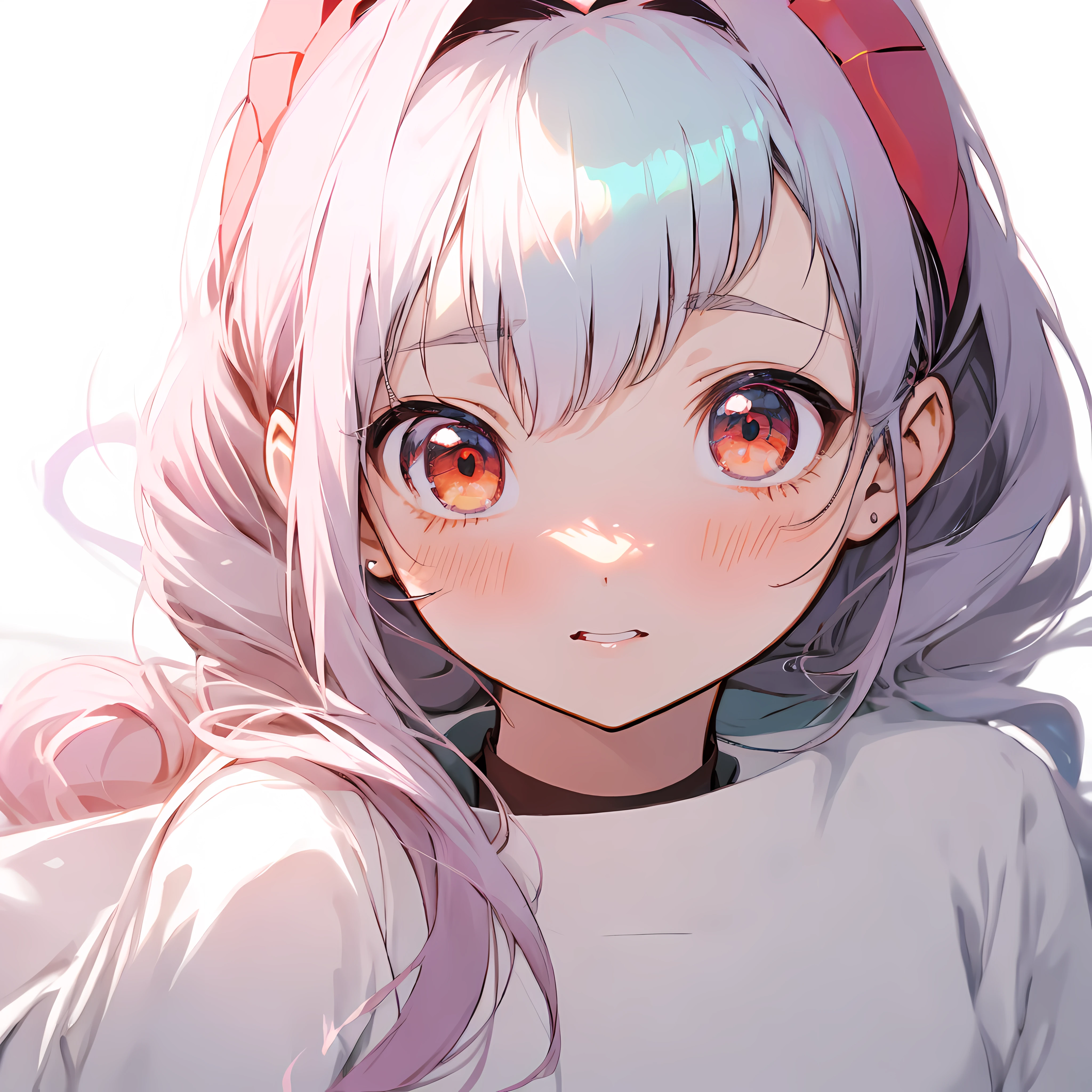 anime image of a couple of girls with long hair and red eyes, soft anime illustration, shikamimi, shirabii, cute anime face, yandere, ddlc, cute natural anime face, cute anime, loish and clamp style, flat anime style shading, cute anime style, extremely cute anime girl face, anime visual of a cute girl