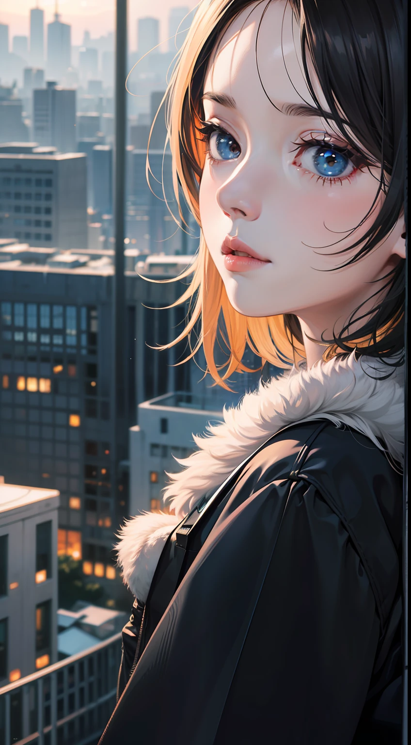 best quality, masterpiece, extremely detailed, detailed background, anime, 1girl, young girl, short girl, sci-fi, science fiction, outdoors, night, starry sky, greenhouse, megastructure, bio-dome, landscape, scenery, horizon, rooftop, sitting on rooftop, wind, looking away, atmospheric lighting, solo focus, close up, from side, depth of field, bokeh