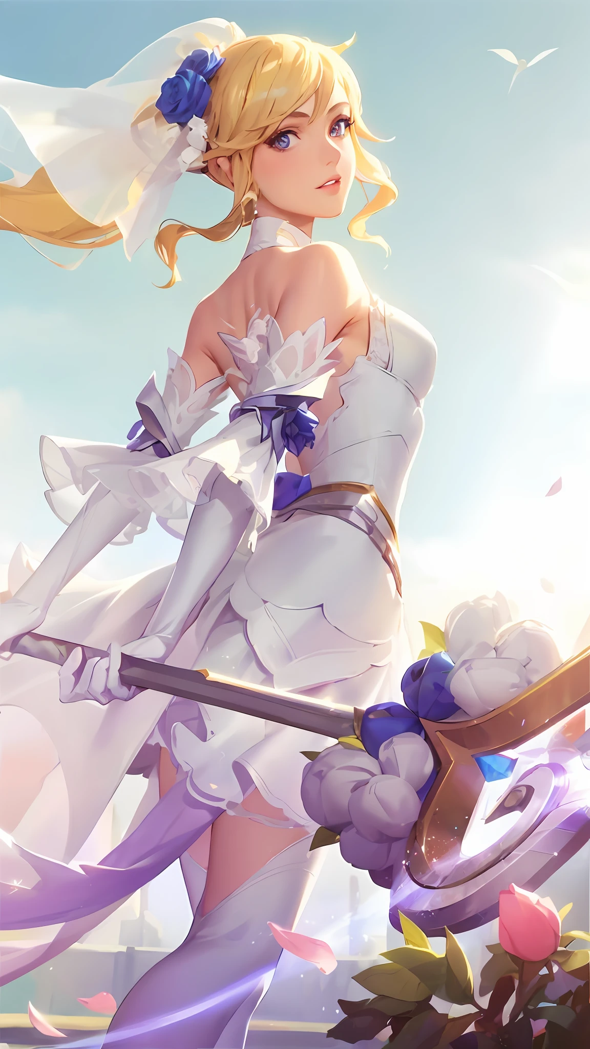 A realistic image of a woman in a wedding dress holding a sword, Cushart Krenz Key Women's Art, Extremely detailed Artgerm, Style Artgerm, Style of Artgerm, Lux from League of Legends, Anime Goddess, RossDrew 2. 5, mobile wallpaper, artgerm style, rossdraw 1. 0, in artgerm style