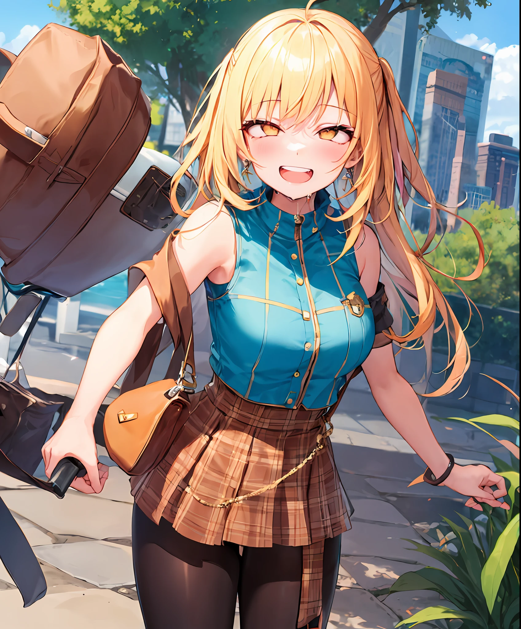 1girl, :D, rolling eyes,
grin, drooling, solo, smile