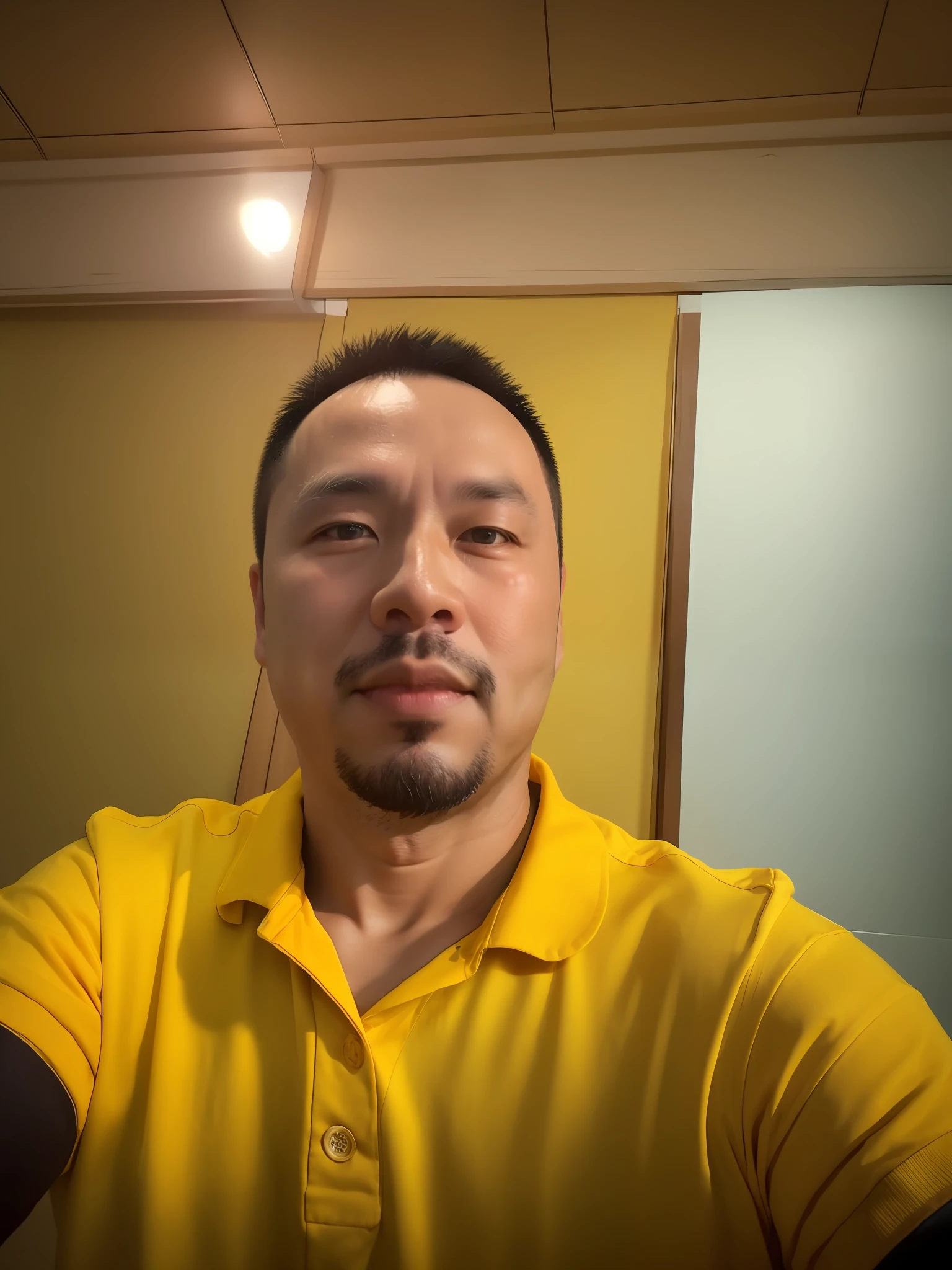 arafed man taking a selfie in a yellow shirt, 8k selfie photograph, (38 years old), 4 0 years old man, zeng fanzh, 38 years old, liang xing, phong yintion j - jiang geping, huifeng huang, selfie photo, 3 6 years old, about 3 5 years old, professional profile picture