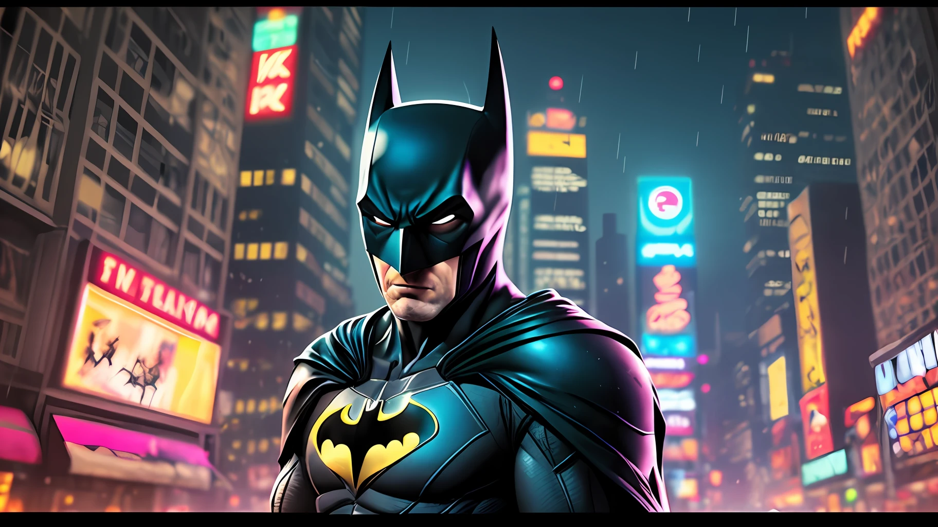 batman in the rain with a neon sign in the background, cyberpunk batman, the batman, from movie batman, batman portrait, portrait of batman, still image from batman movie, in batman movie still cinematic, film still of batman, batman horror movie, dan mumford. 8 k octane render, wojtek fus, cinematic 4 k wallpaper, cinematic 4k wallpaper