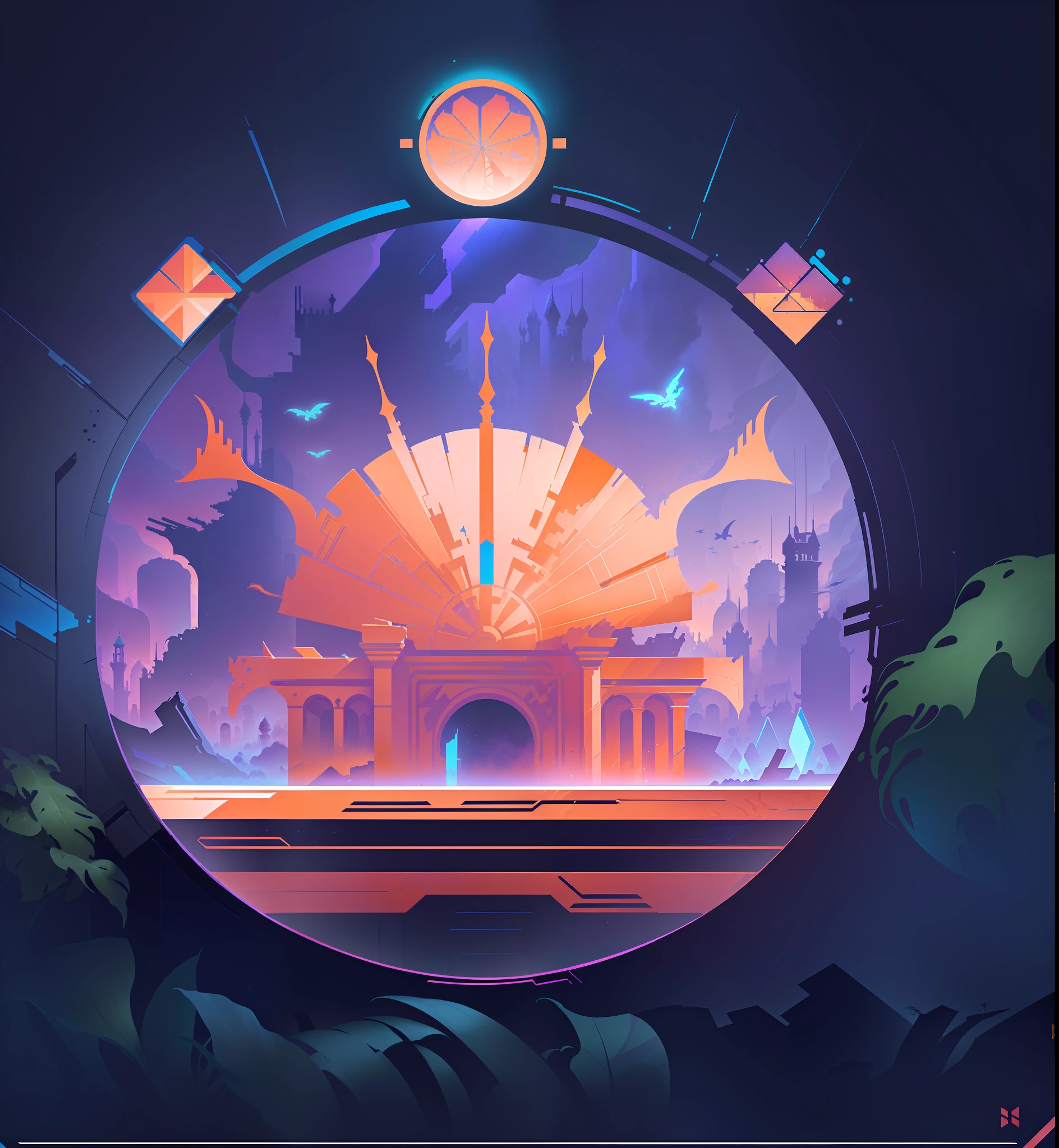 Mysterious ancient ruins, ruins background, palace background, very coherent stylized artwork, gorgeous border + concept art, Jen Bartel, independent craft aesthetics, card art, beeple everyday art, concept illustration, James Gilead artwork, background art, concept illustration, game illustration, symmetry!! Conceptual art in the Bipple style