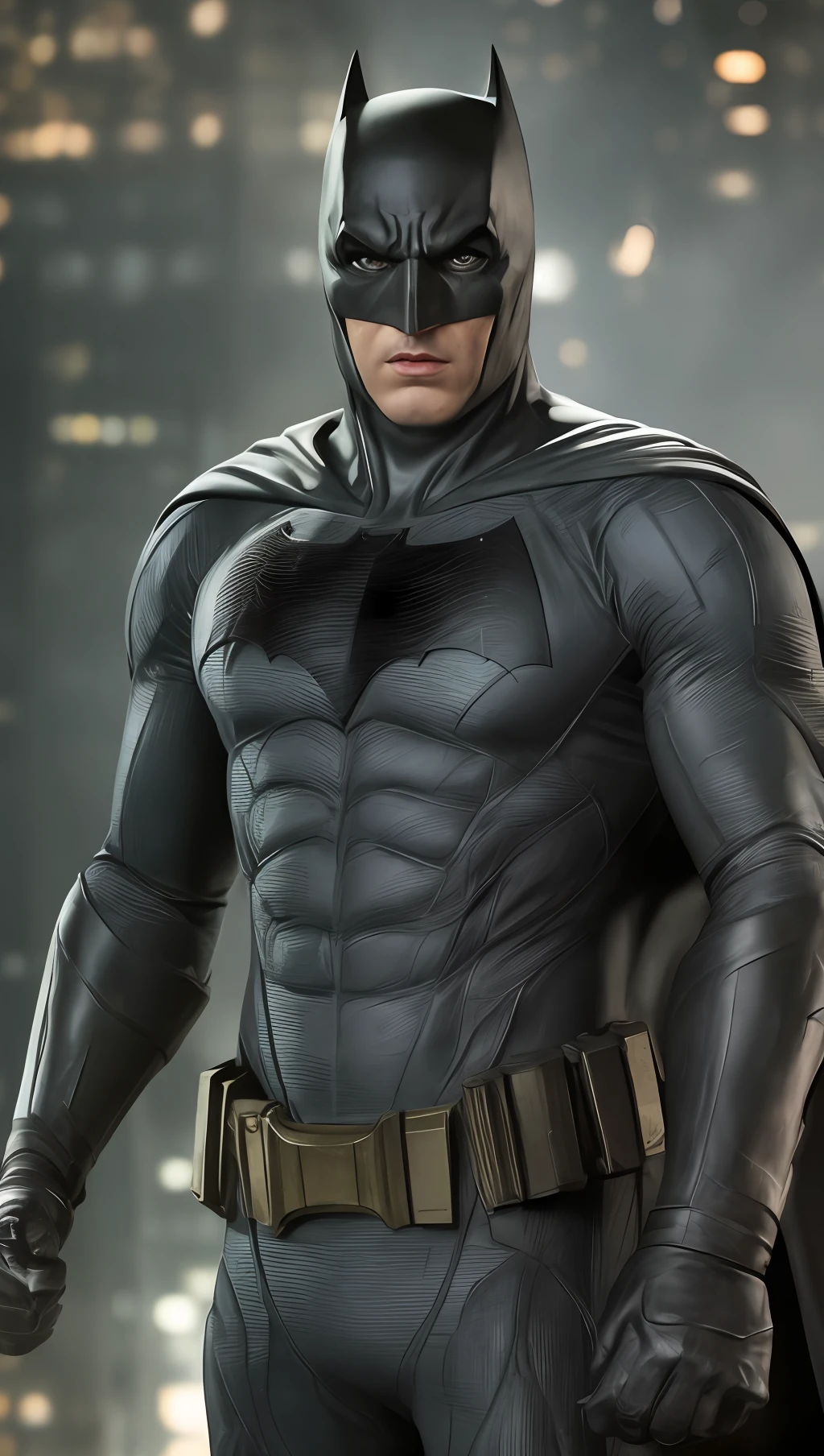 Batman looking gotham, high definition, detailed face, detailed face, detailed eyes, detailed suit, Marvel and DC style, hyper-realistic, + cinematic plan + dynamic composition, incredibly detailed, sharpness, detail + superb details + night with light + perfectionism + award-winning realism ((soft lighting))