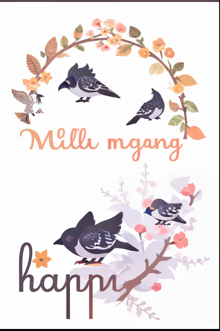 Magpie bird 2D vector logo pattern, simple style, couple model, cute style