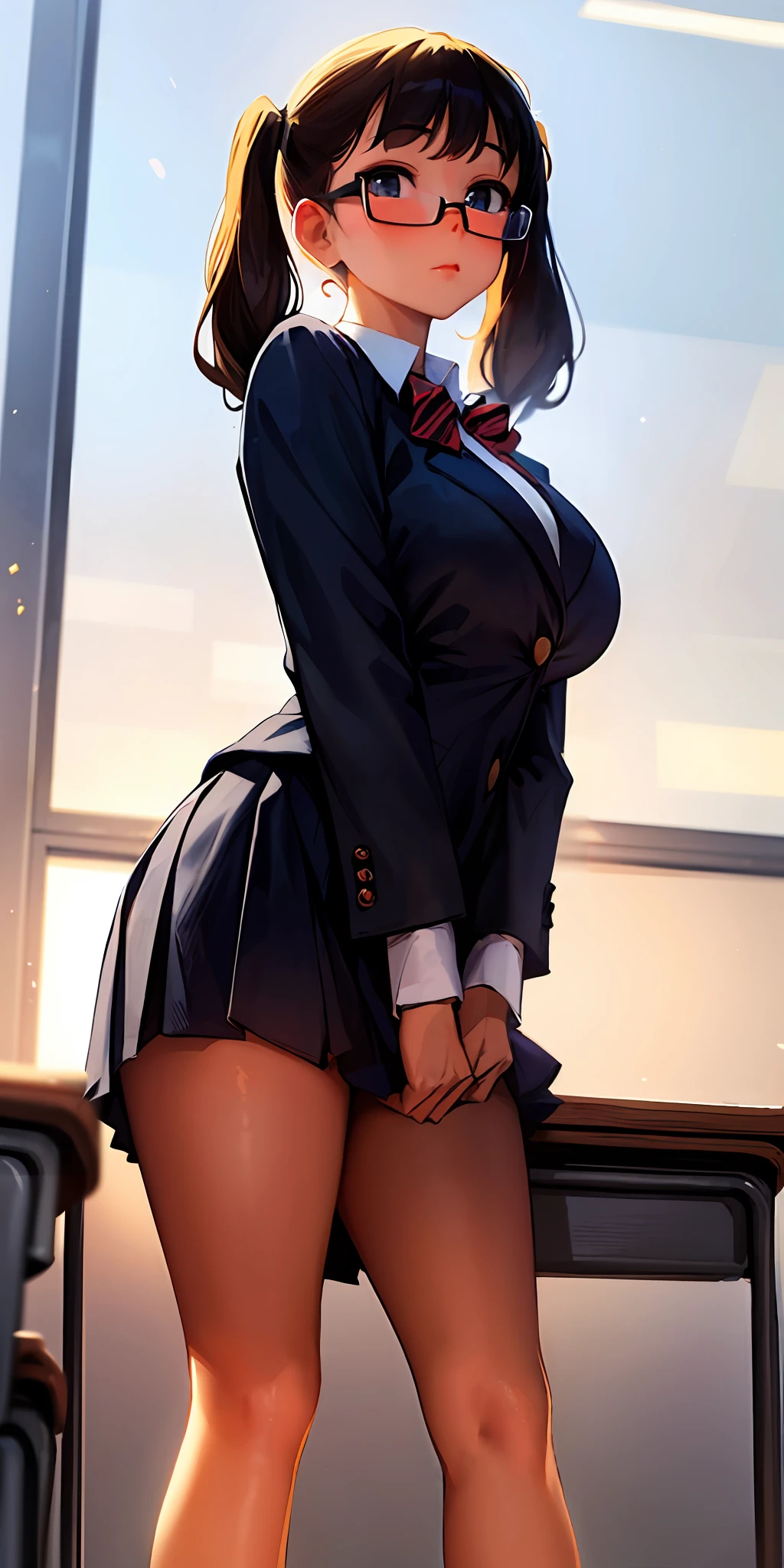 Favorite person, shy, pigtails, hairy, dark personality, ************, shy, school uniform, glasses, high school girl, big breasts, sheer, girlfriend