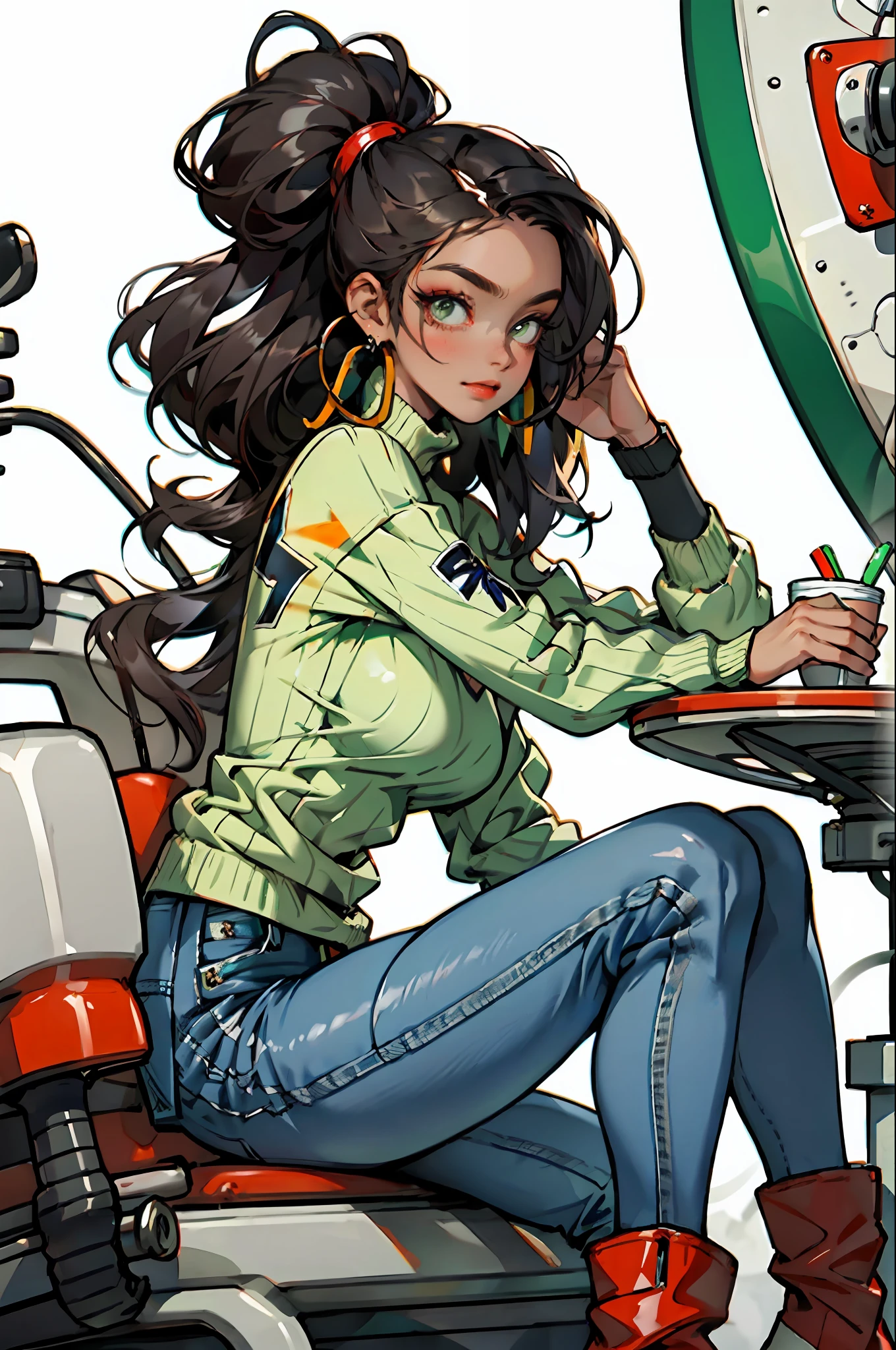 (masterpiece:1.2, best quality), 1lady, solo, upper body, big tits
Dark wash skinny jeans, oversized sweater, ankle boots
Loose waves, center part
simple hoop earrings
green Park
