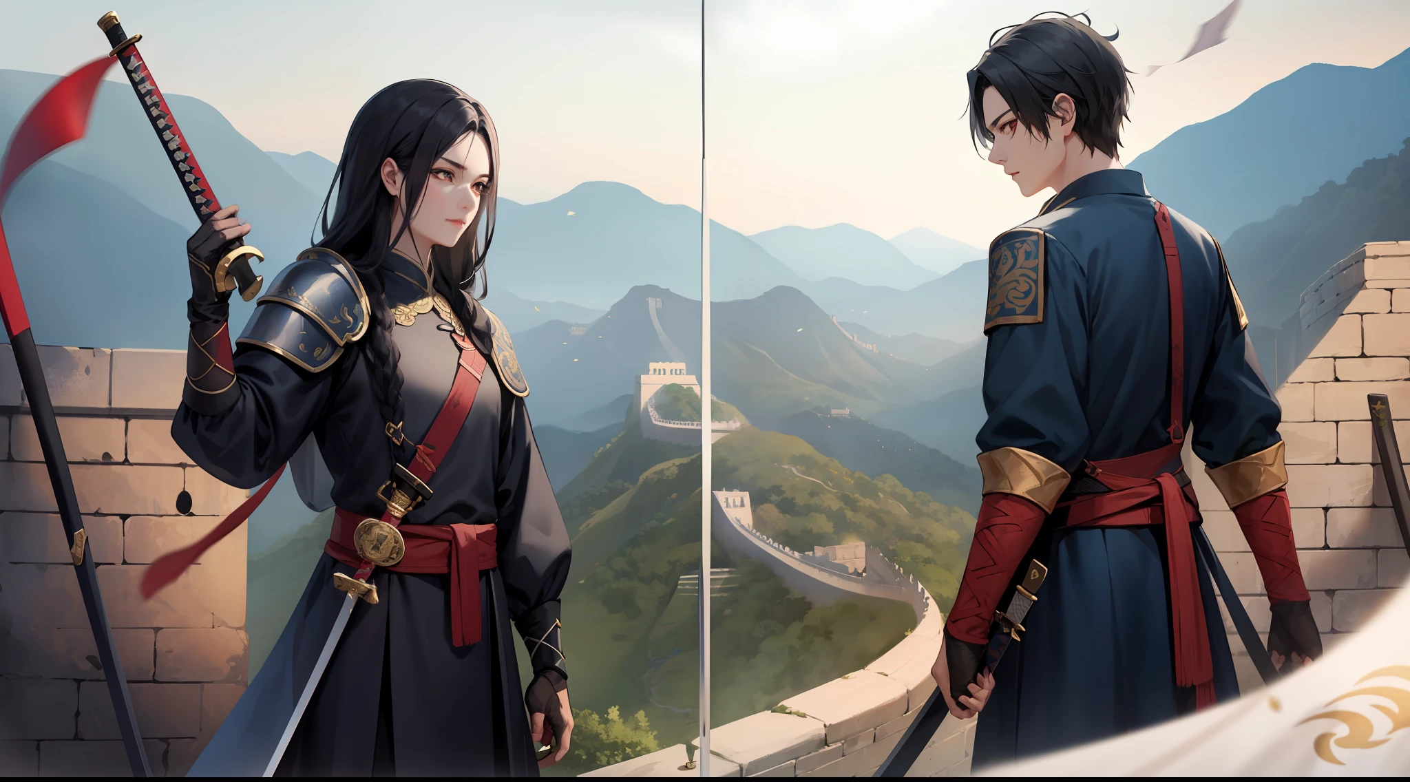 Great Wall, Castle Upstairs, (Youth, Black Hair, Great Tang, Jia, Banner, Long Sword) (Warrior)