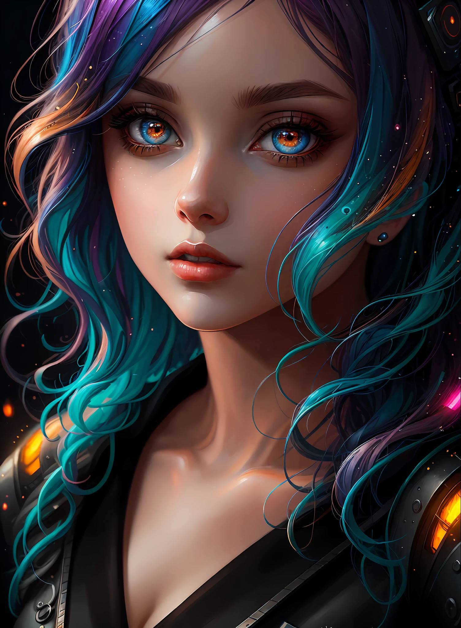 ((Best Quality)), ((Masterpiece)), (Real), (Details), (Details), (1 Woman) close-up portrait of woman with colorful hair, dreamy beautiful woman, 4K high-definition digital art, stunning digital illustration, stunning 8K artwork, colorful digital fantasy art, colorful and dark, beautiful digital artwork, colorful digital painting, Cyberpunk Digital Anime Art, Portrait of Girl with Bright Waves, 8K HD Digital Wallpaper Art, Gorgeous Digital Painting