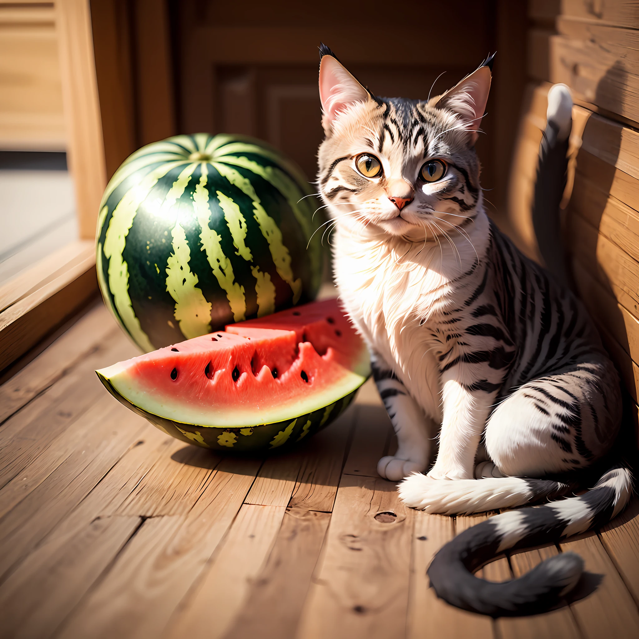 Watermelon carved into a cat --auto