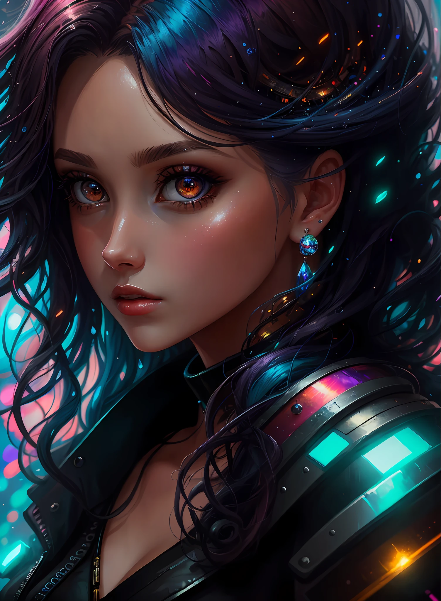 ((Best Quality)), ((Masterpiece)), (Real), (Details), (Details), (1 Woman) close-up portrait of woman with colorful hair, dreamy beautiful woman, 4K high-definition digital art, stunning digital illustration, stunning 8K artwork, colorful digital fantasy art, colorful and dark, beautiful digital artwork, colorful digital painting, Cyberpunk Digital Anime Art, Portrait of Girl with Bright Waves, 8K HD Digital Wallpaper Art, Gorgeous Digital Painting