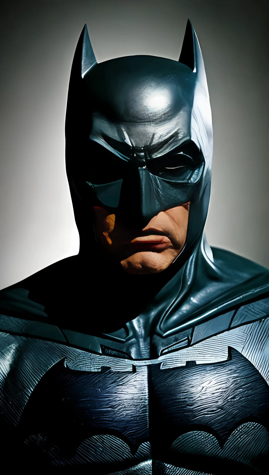 Batman looking gotham, high definition, detailed face, detailed face, detailed eyes, detailed suit, Marvel and DC style, hyper-realistic, + cinematic plan + dynamic composition, incredibly detailed, sharpness, detail + superb details + night with light + perfectionism + award-winning realism ((soft lighting))