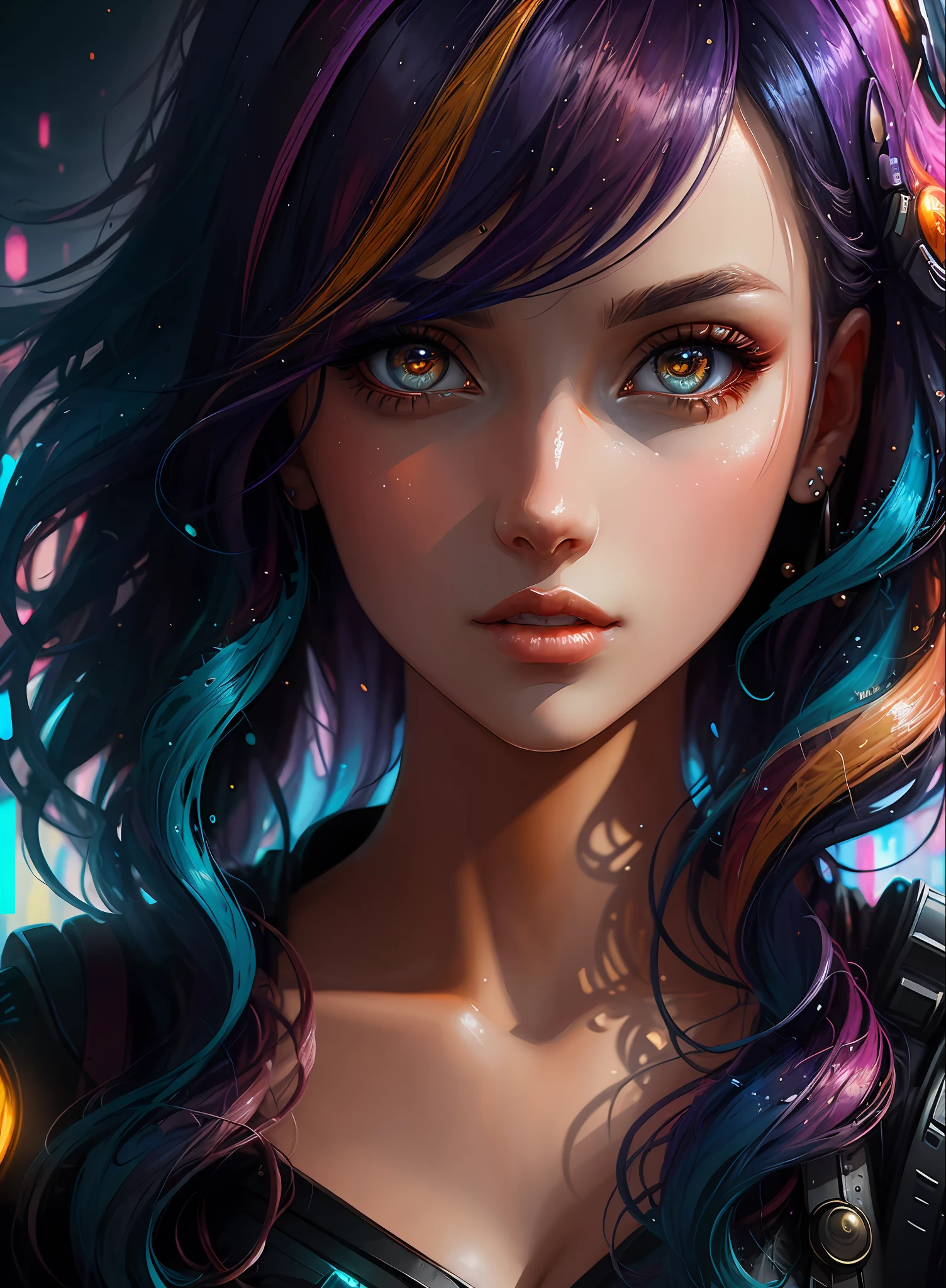 A close up of a woman with long hair and colorful hair - SeaArt AI
