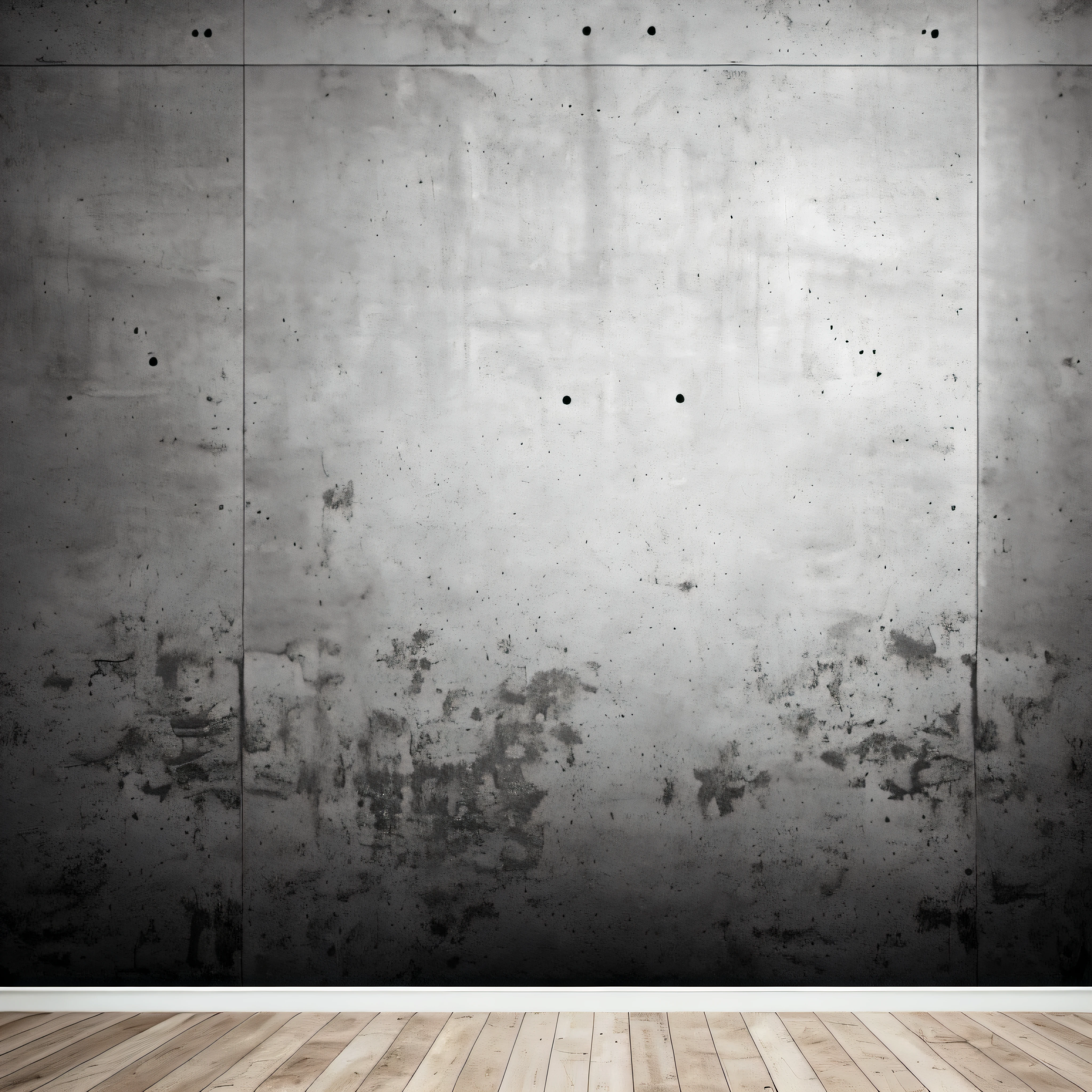 Gradient background wall, concrete floor, black and white tones, add a little detail
