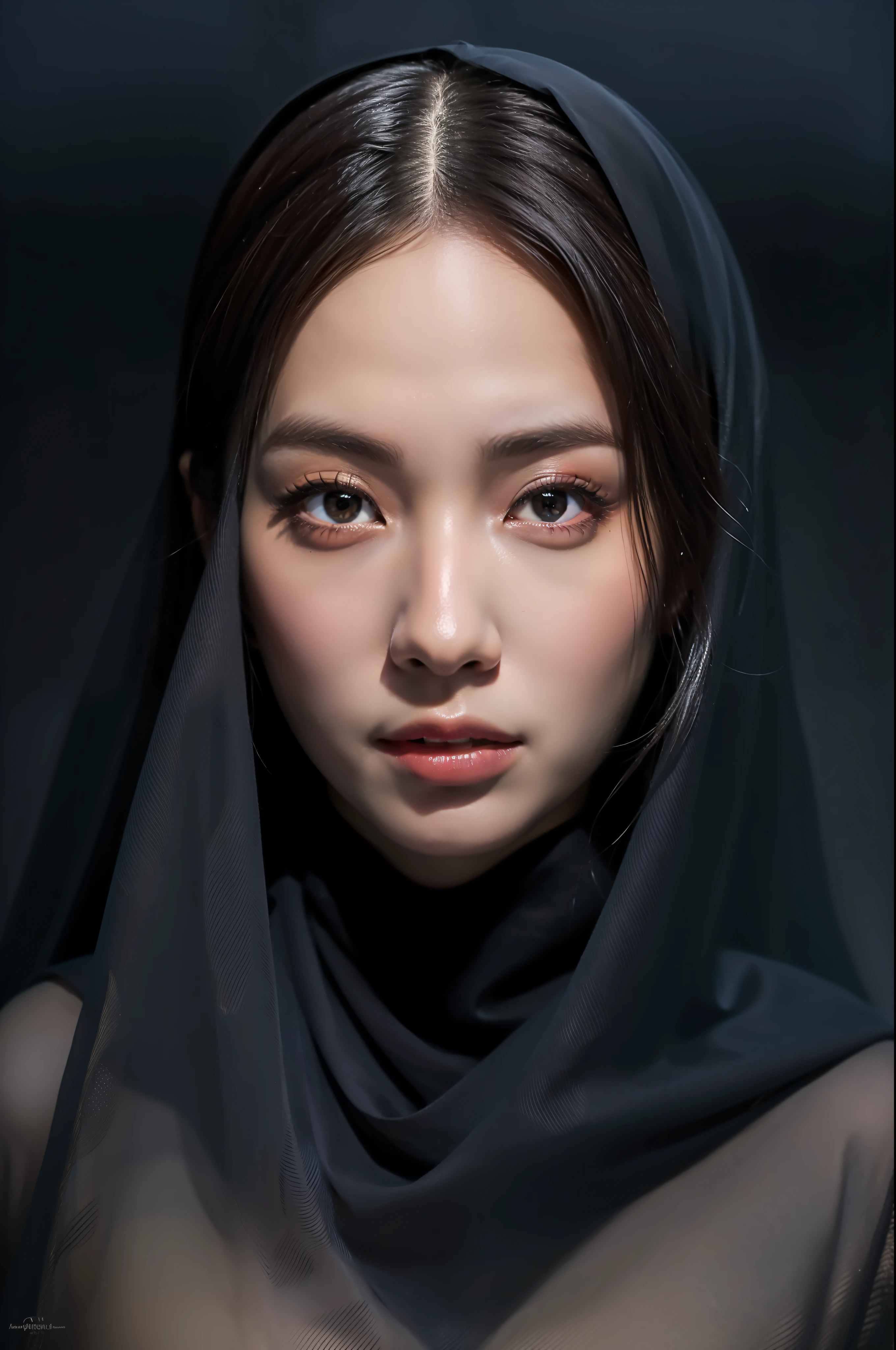 8K, RAW photo, high quality, realistic, full body photo, 1 girl, super detailed face, black veil, in the crater