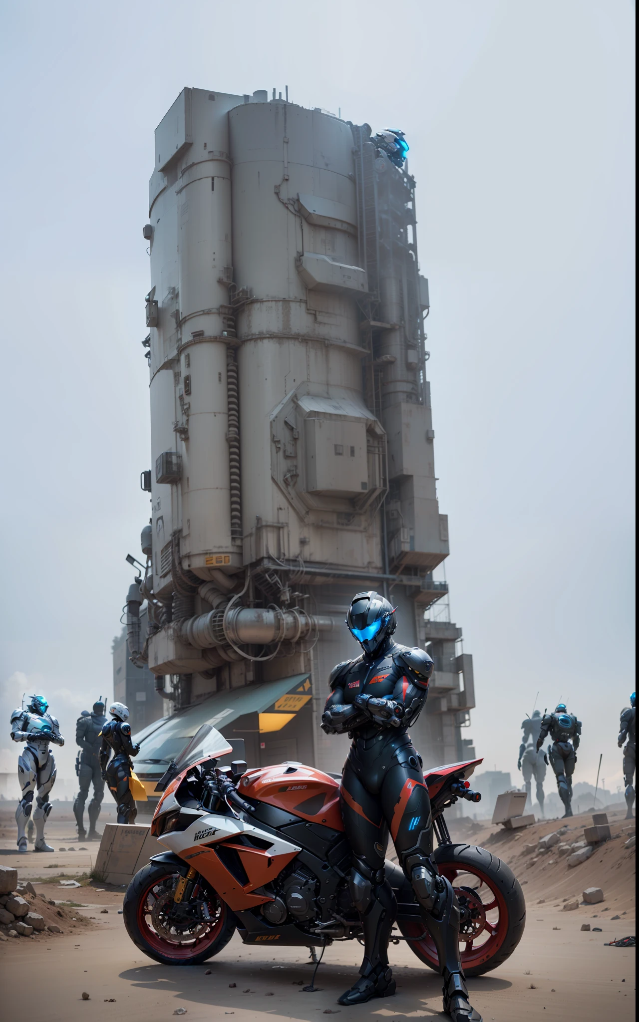 Strong handsome full body black mech Cyber Handsome Warrior, Cyber Mechanical Motorcycle, High-Tech Black Full Surrounded Faceless Helmet, Nousr, Biomechanics, MSHN Robot Man, High-Tech Helmet, Hyperreal, Steel, Intricate Design, Crazy Details, Fine Details, Extremely Clear Lines, Cinematic Lighting, Photo Realisticity, Detailed Masterpiece