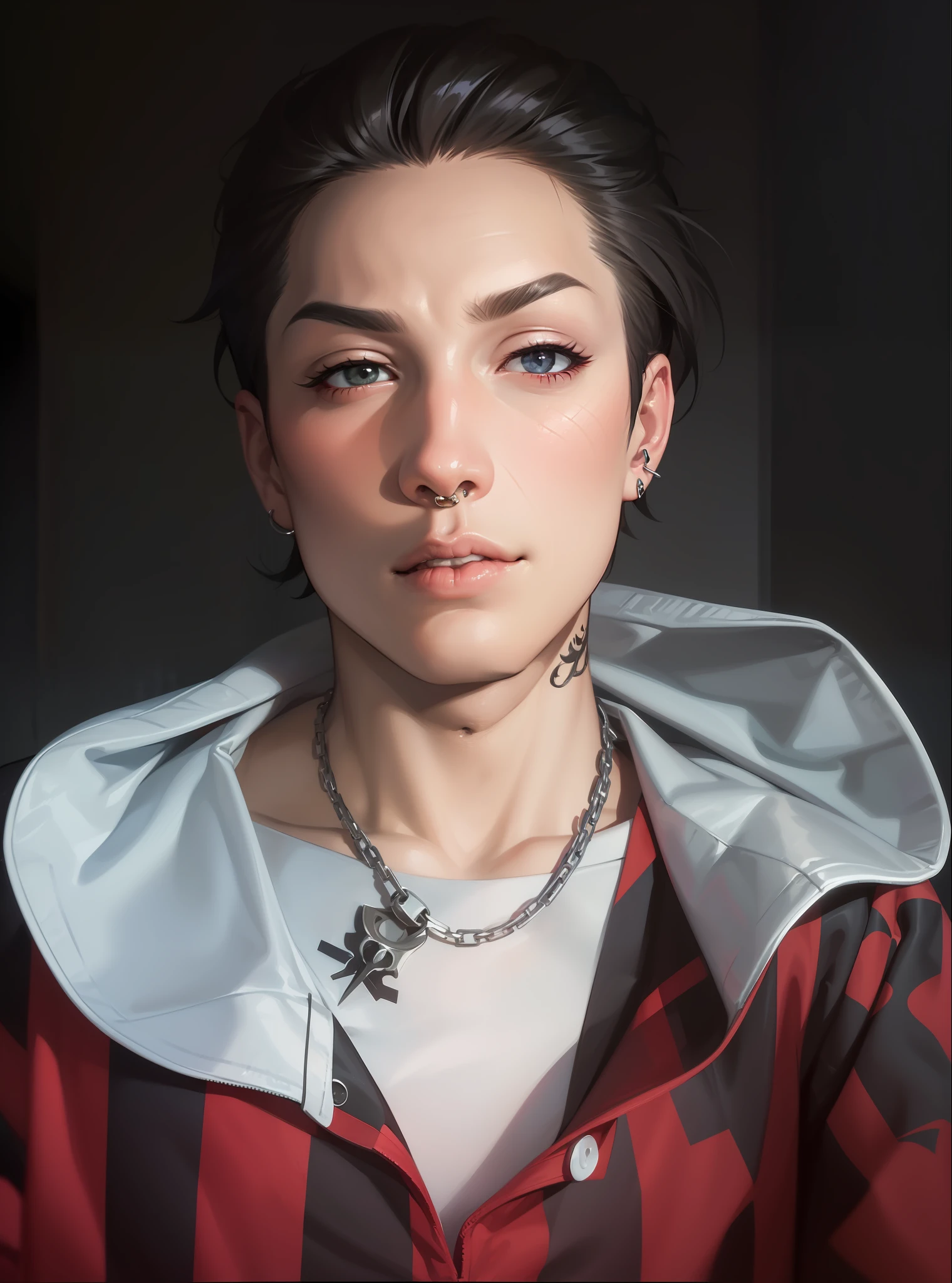 (a rebellious and edgy character with a septum piercing)