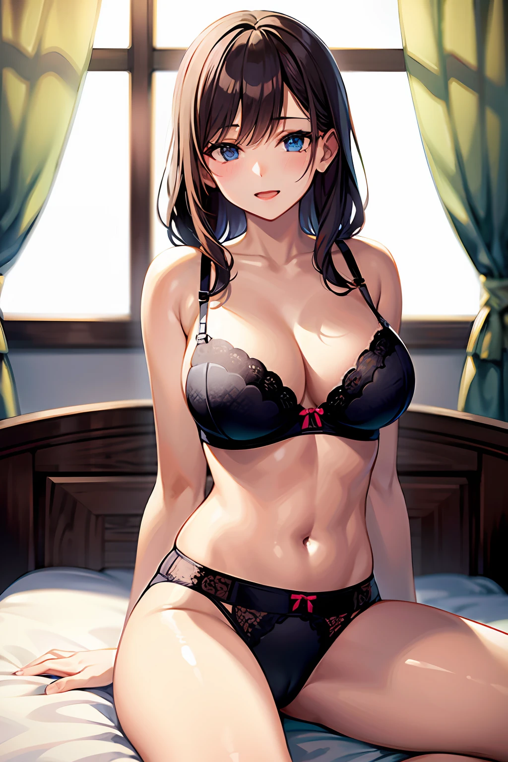 girl, lingerie, bed, underwear, bra, panties, big, ecchi,, sexy, older sister