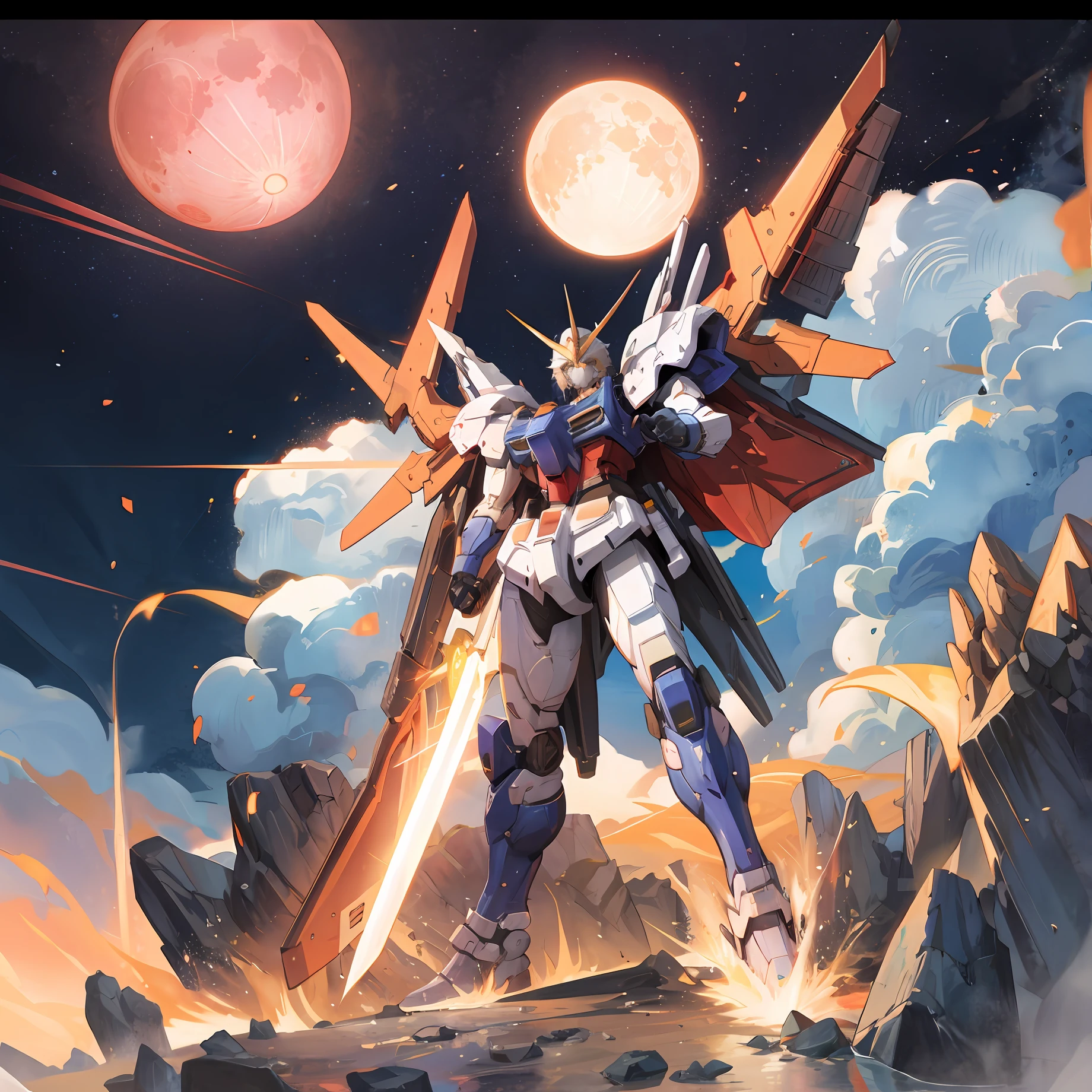 Mobile suit Gundom Battle victory posture shining sun earth moon mars warrier Zion sword 4794