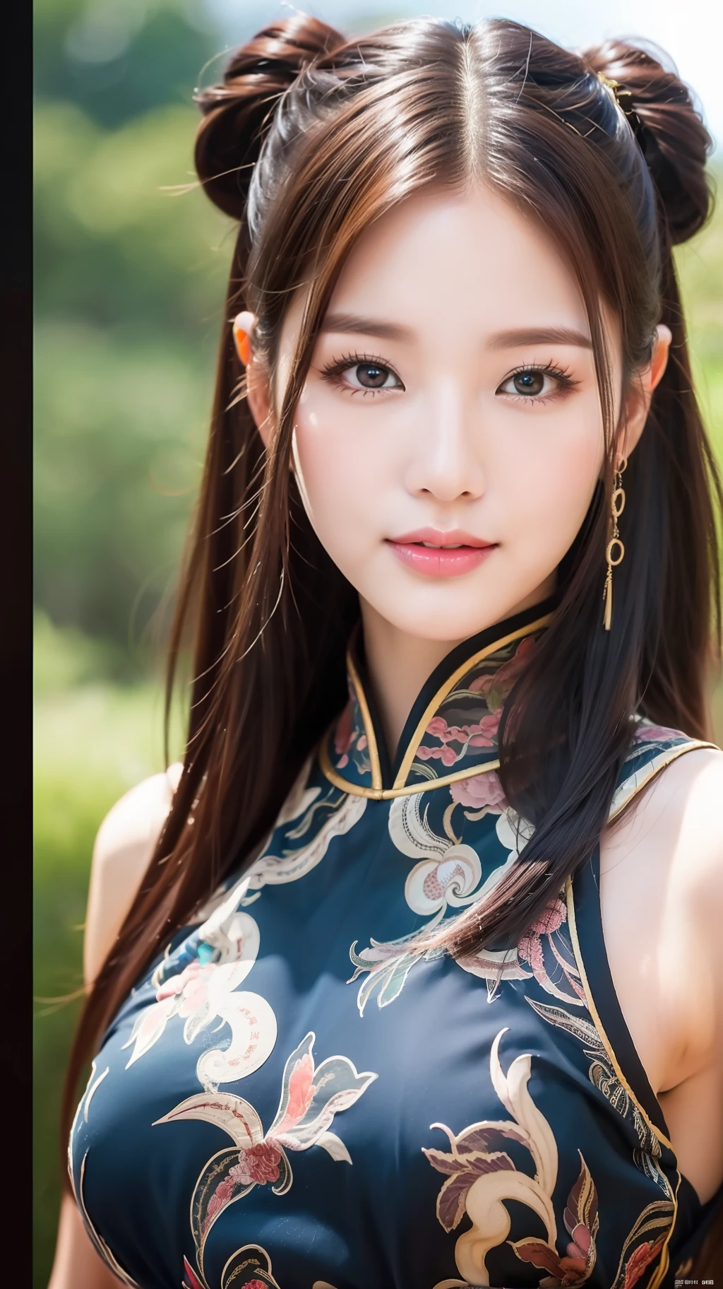 realistic, high resolution, realistic photos of (1 cute Korean star) Shoulder-length hair, thin makeup, medium breasts size, slightly smile ,wuxia girl, Chinese dress, super beautiful face, satellite image, Eye-Level Shot, cinematic lighting, chromatic aberration, UHD, highres, 16k