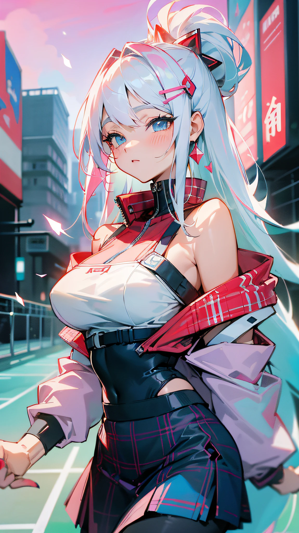 imagine neon light,lens flare,future artcyberpunk +a chinese girlin chinesehanfu,Mmesh,rich details,ip by pop martdisney stylechest shot +huge halo,white pink cyan light, flowing,surreal,unbelievably,realistic,fantastical,3d render,spaceship,crystal --niji 5 --ar 3:4 --q 2