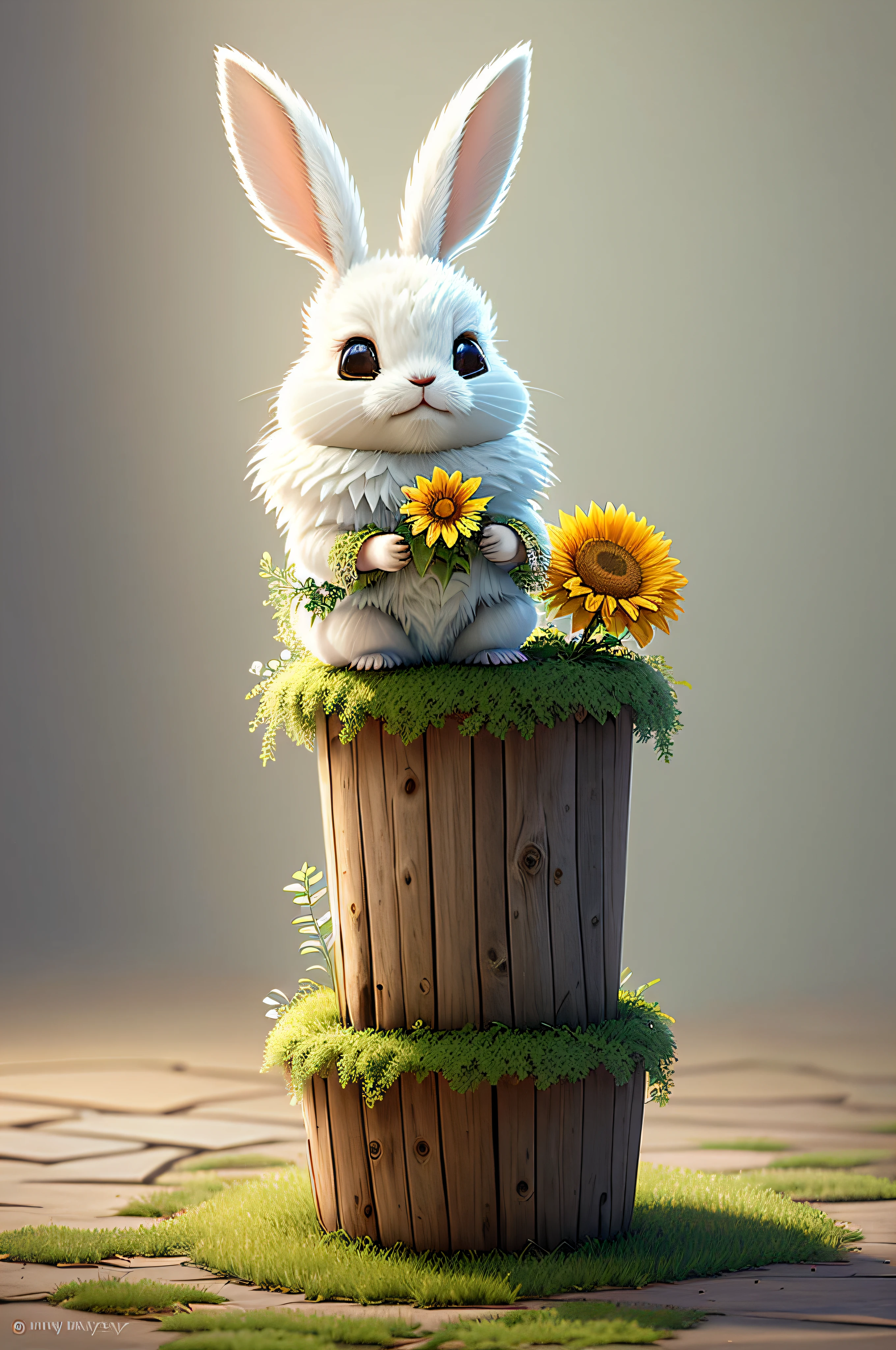 Flowers, Cute adorable little bunny waving and smiling greeting me, unreal engine, cozy interior lighting, art station, detailed digital painting, cinematic, character design by mark ryden and pixar and hayao miyazaki, unreal 5, daz, hyper realistic, octane render, 3DMDT1