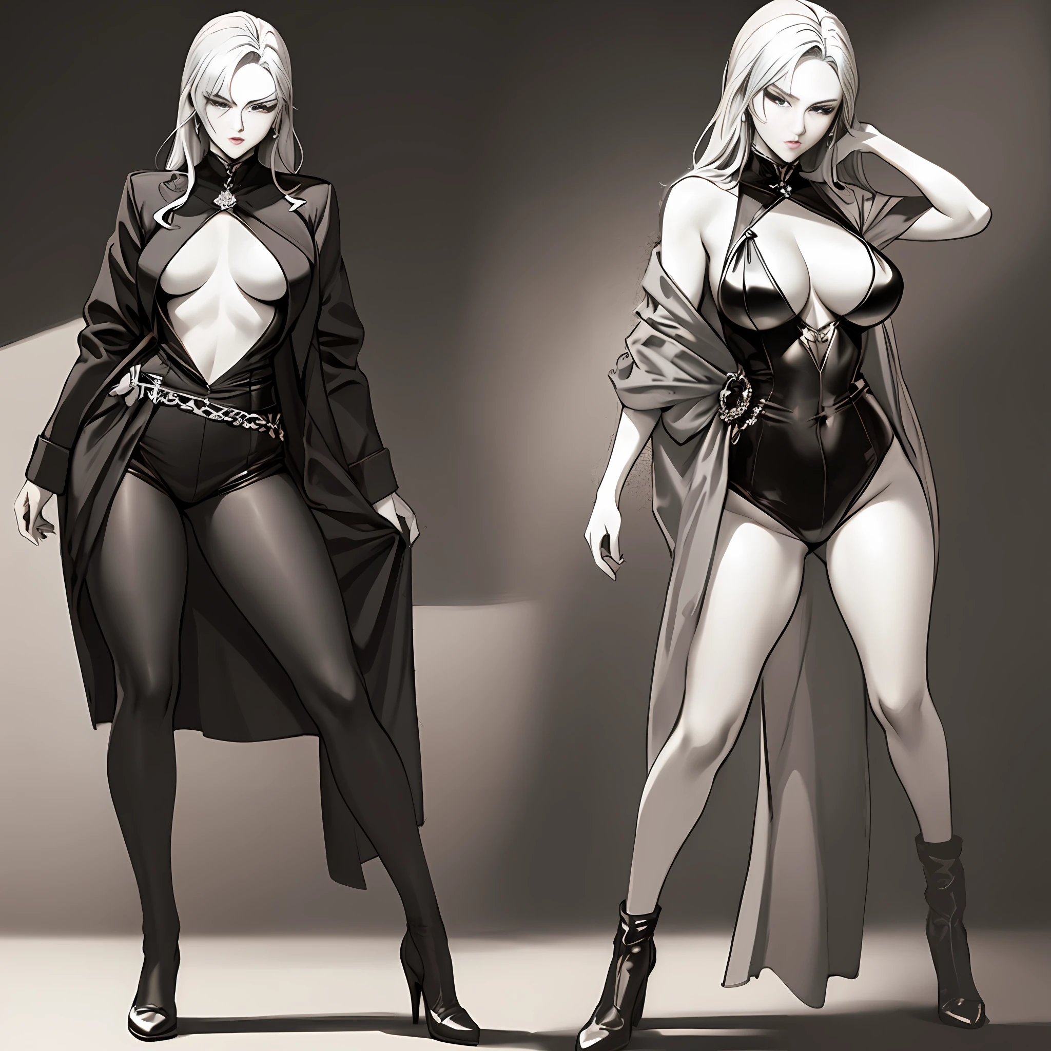 Anime Art, Full Body Movement, Sexy Woman in Black, Soprano Woman, Very Cool Facial Expression, Gorgeous Background, Great Erotic Art, Line Art, Sexy Art, Detailed Body Part Details, J.C. Leyendecker
