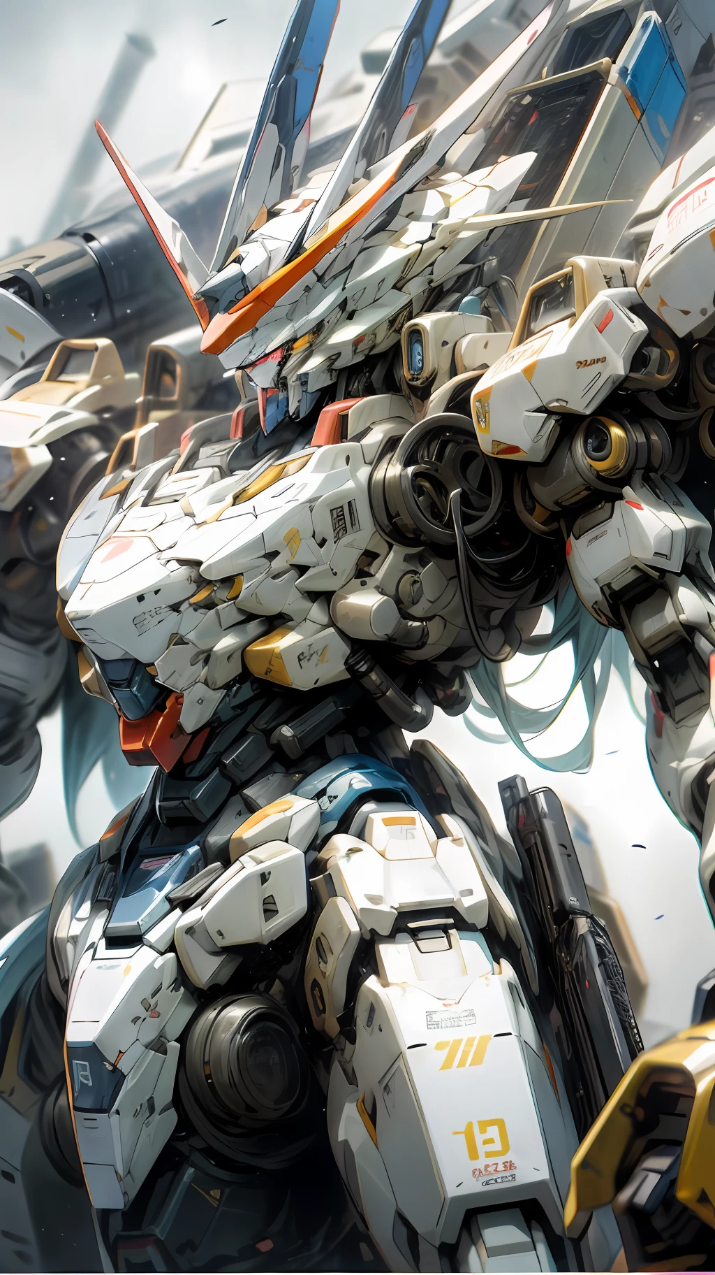 a close up of a robot with a gun on a table, alexandre ferra white mecha, modern mecha anime, white mecha, cool mecha style, mecha asthetic, mecha anime, mecha art, alexandre ferra mecha, ferra white mecha, anime mecha aesthetic, an anime large mecha robot, mecha suit