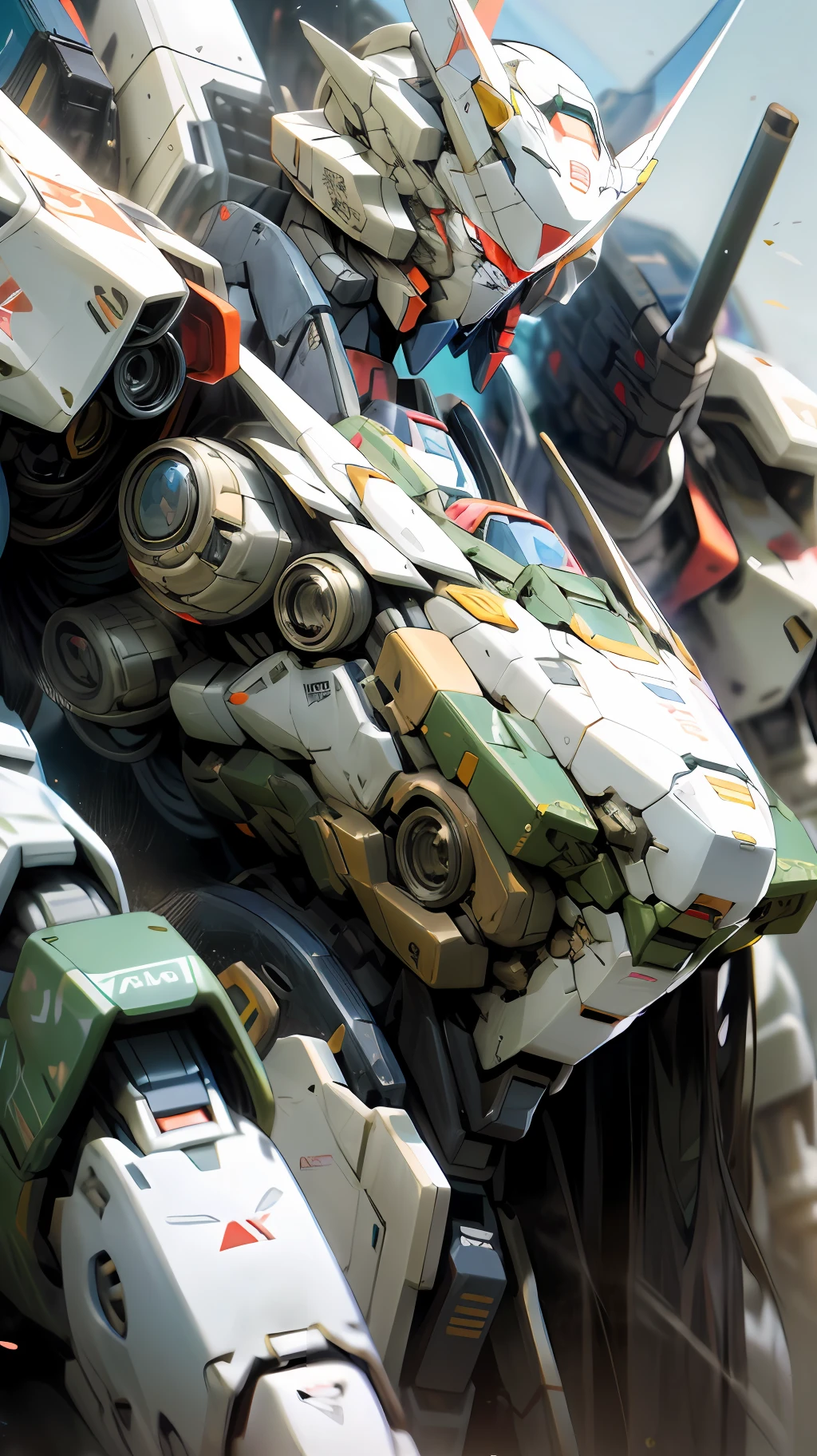 a close up of a robot with a gun on a table, alexandre ferra white mecha, modern mecha anime, white mecha, cool mecha style, mecha asthetic, mecha anime, mecha art, alexandre ferra mecha, ferra white mecha, anime mecha aesthetic, an anime large mecha robot, mecha suit