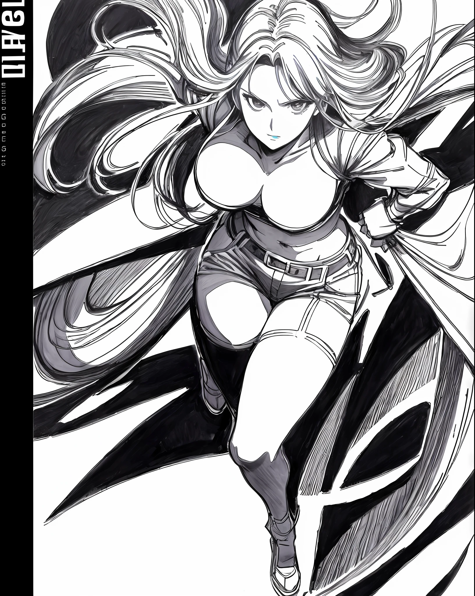 Anime masterpiece, a drawing of a woman with long hair and long hair, beauty in demon killer art, perfect anime body, long legs, big breasts, full body movement, 4K manga wallpaper, full body fighting pose, realistic light and shadow, beautiful line art, strong line art, ink art, brush art, Kentaro Miura manga art style, his manga full body portrait, Kentaro Miura's manga style, Shigeri Aishima illustration, highly detailed fine doujin art, Detailed comic style