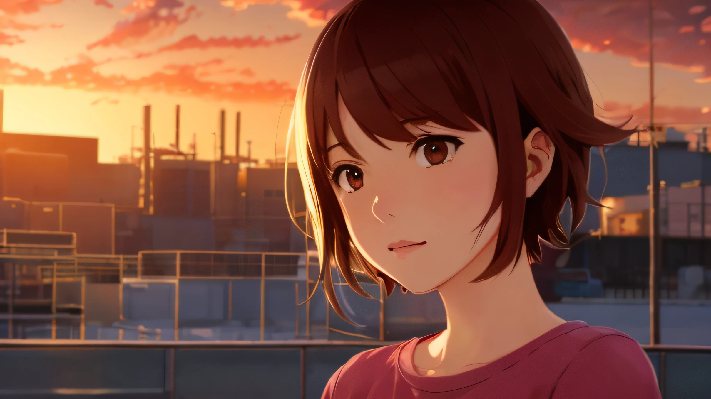 anime girl with brown hair and brown eyes looking at the camera, makoto shinkai. digital render, smooth anime cg art, ilya kuvshinov. 4 k, makoto shinkai. octane render, ilya kuvshinov landscape, realistic anime 3 d style, ilya kuvshinov face, makoto shinkai art style, makoto shinkai style