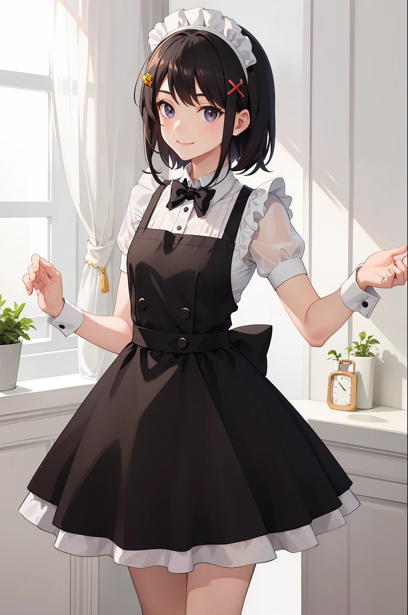 1 girl, smile, skirt, (small) chilarism, dress, apron,,,,,,、 maid,,,,,,,,、 hair ornament,