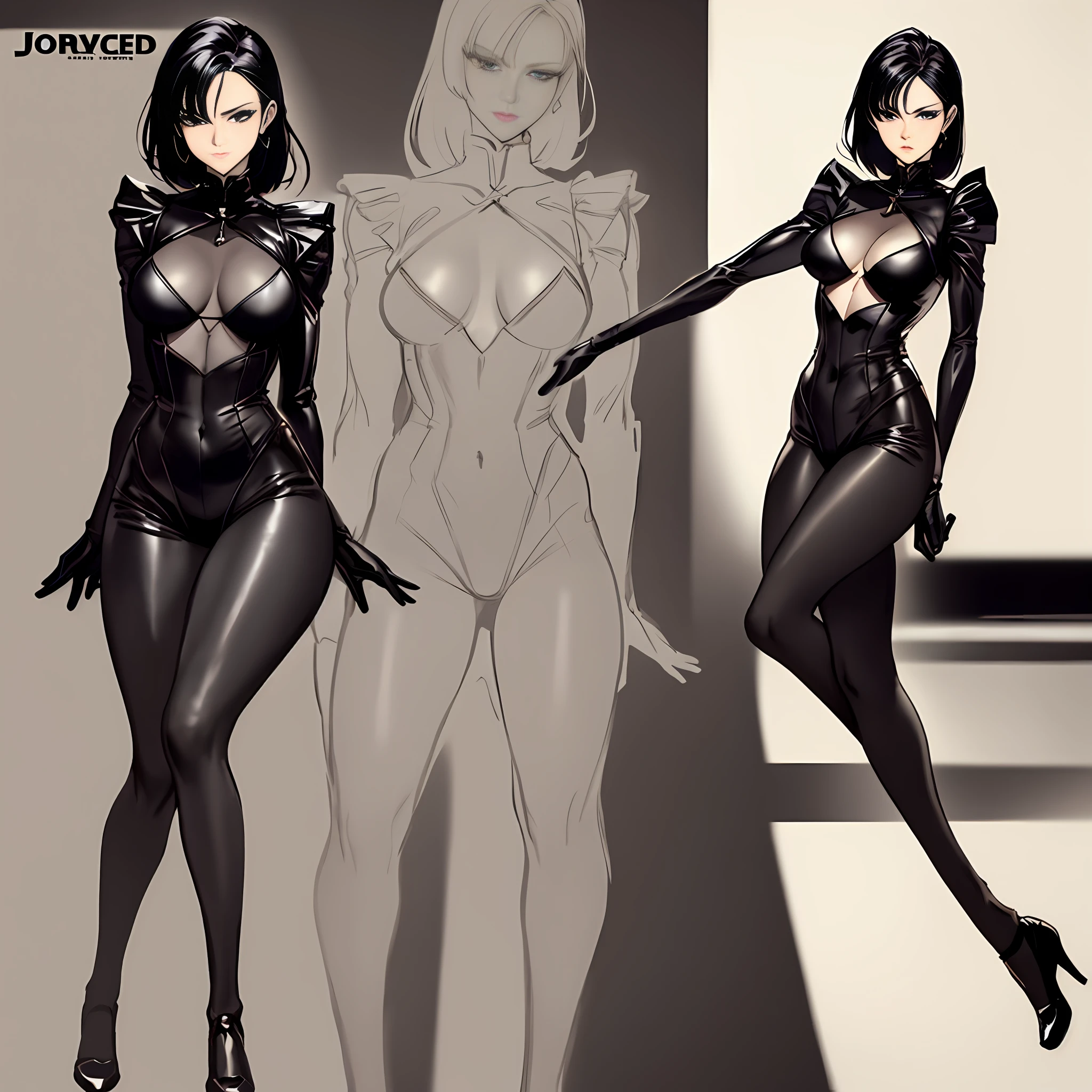 Anime art, full body movement, sexy woman in black costume, underworld woman, very cool facial expression, gorgeous background, great erotic art, line art, sexy art, detailed body part details, long legs, inspired by J.C. Leyendecker