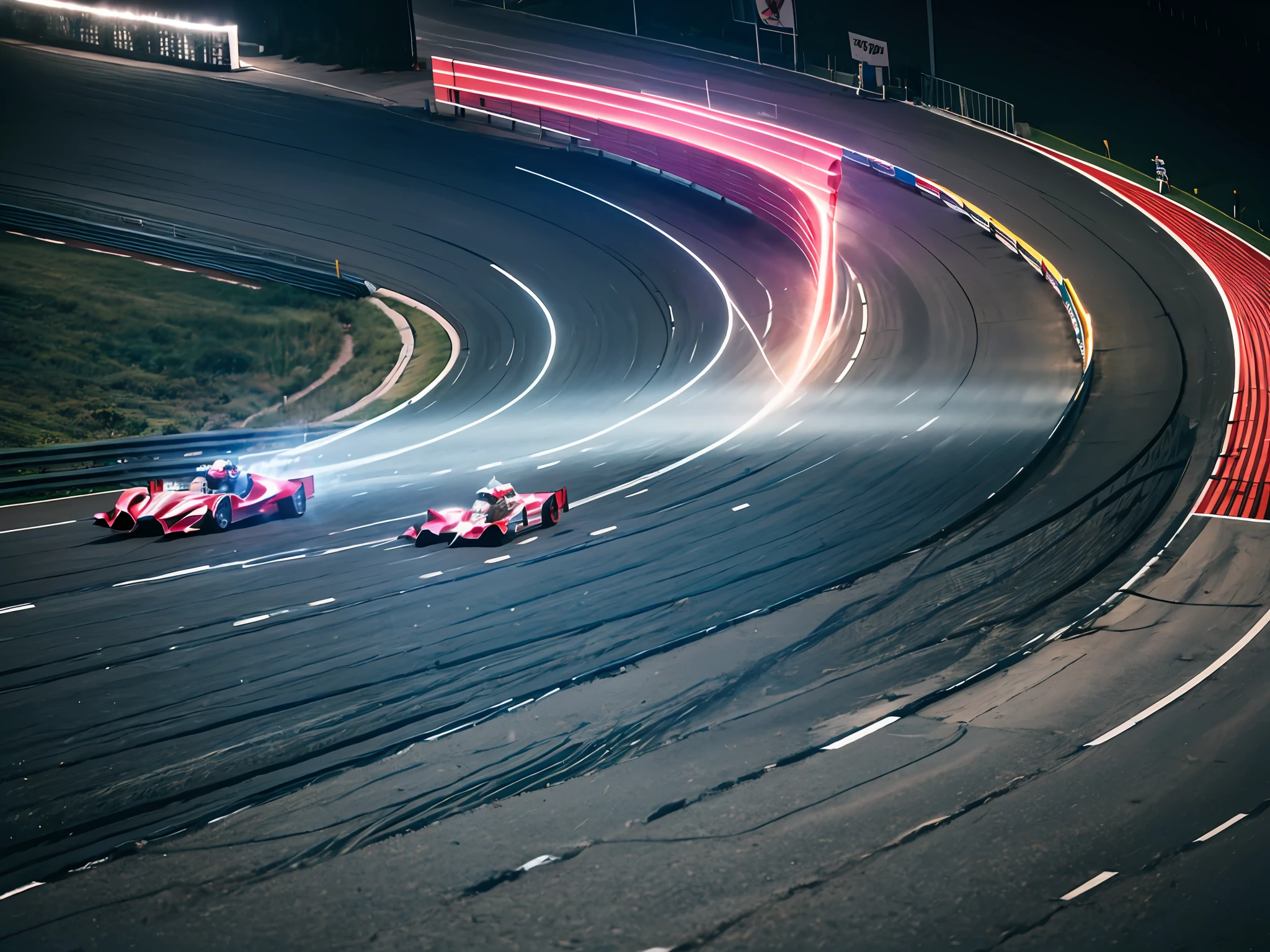 best quality, master piece,Race car, race track, speed, streamlined, winding, ups and downs, perspective, variations in thickness, flow lines, light and shadow, sense of motion, visual focus, outline, minimalism, geometric shapes, imagination,motiontrail, motion trail,superspeed,lighting, motion blur, electricity,