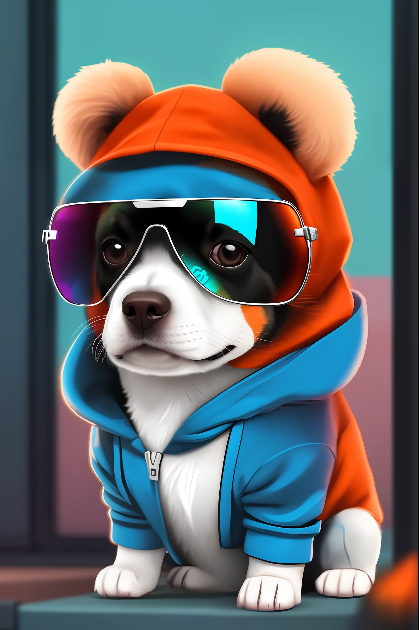 a close up of a dog wearing sunglasses and a hoodie, looking heckin cool and stylish, fursona wearing stylish clothes, furry digital art, furry art, vibrant cartoon art, furry artist, cute digital art, vibrant fan art, digital art animal photo, furr, furry style, stylized digital art, phone wallpaper hd, neon style, hd phone wallpaper