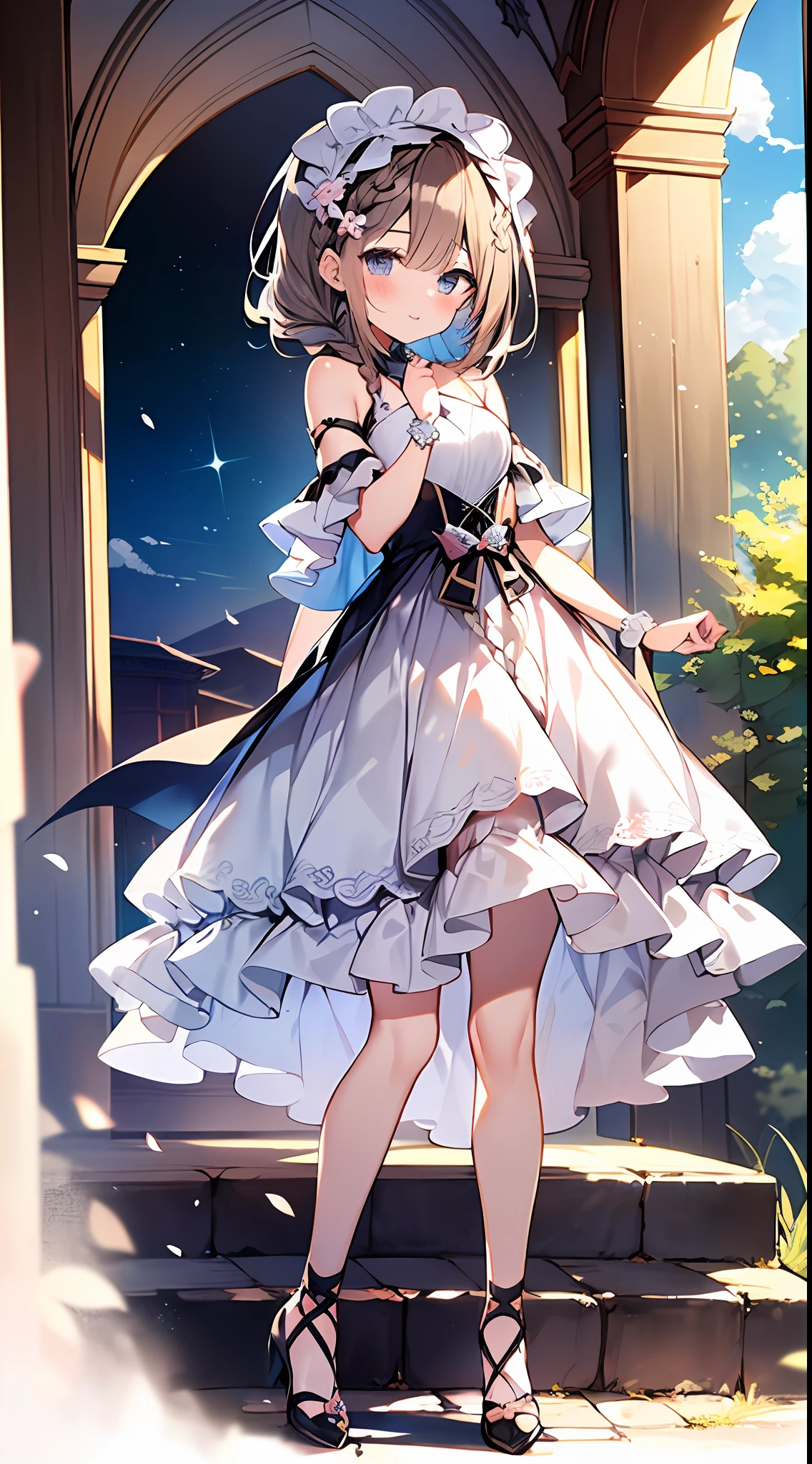 (incredibly absurdres absolutely resolution: 1.5), highest quality, masterpiece, ultra high resolution, 8k, (multiple girls), (gorgeous dresses with many gorgeous and colorful decorations) BREAK shoujo manga style, (li), soft line drawing, digital enhancement, shojo manga touch, environmental change scenes, shojo manga core, ( Hair length to the shoulders))), (((short braid))), ancient capital of the West, full body visible angle, entangle, beautiful and aesthetic: 1.5, High quality: 1.3