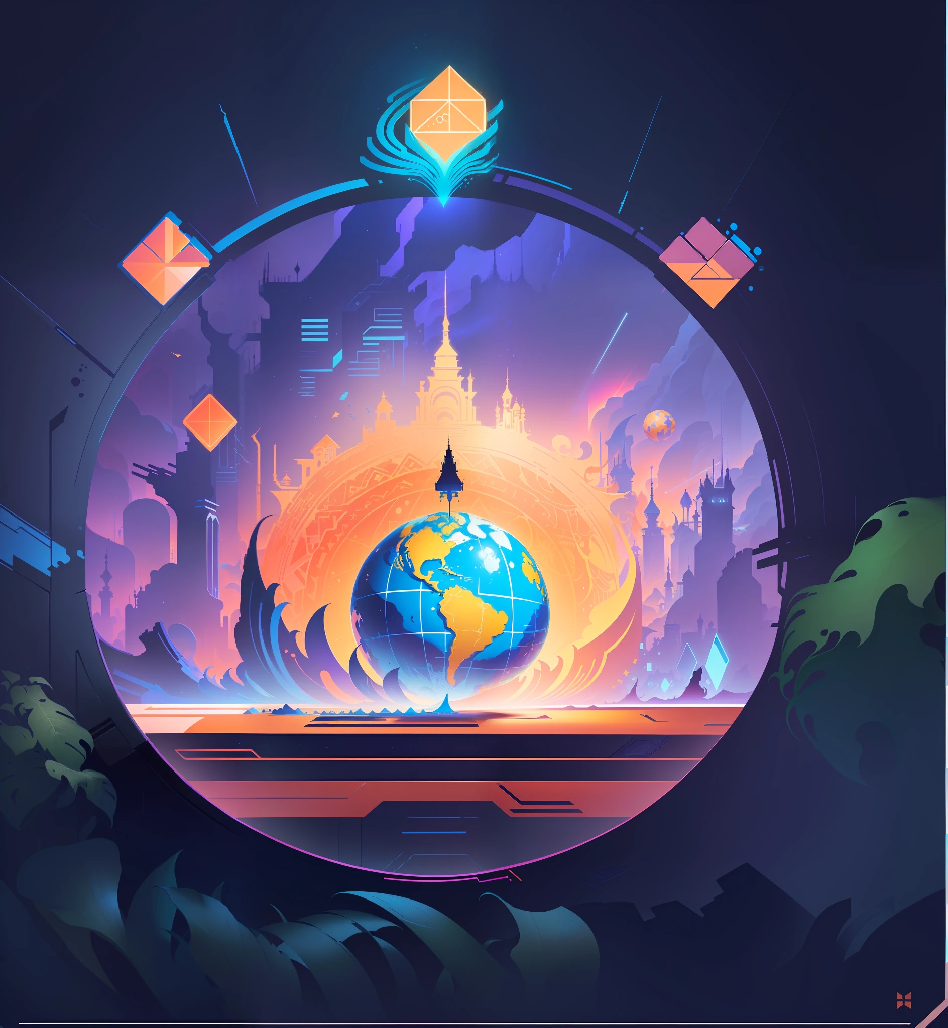 A round globe, very coherent stylized artwork, gorgeous borders + concept art, Jen Bartel, independent craft aesthetics, card art, beeple everyday art, concept illustration, James Gilead artwork, background art, concept illustration, game illustration, symmetry!! Conceptual art in the Bipple style