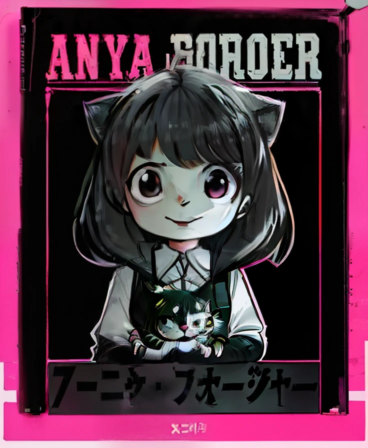 Black and white image of girl with cat on shoulder, Anya forger, Anya of spy X family, anime style", anime manga style, Annie of League of Legends, manga style, manga cover art, heroine 👀: 8, manga art style, manga style only, comic book anime style, manga cover style, anime style, white background