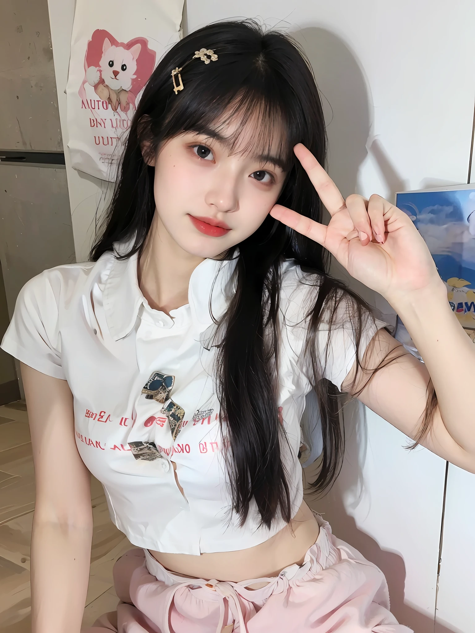 (Large breast:1.4),(shirt:1.4),(Best quality,masterpiece,ultra high res,(photorealistic:1.4),1girl,(16 years old:1.4),(partially unbuttoned:1.5)