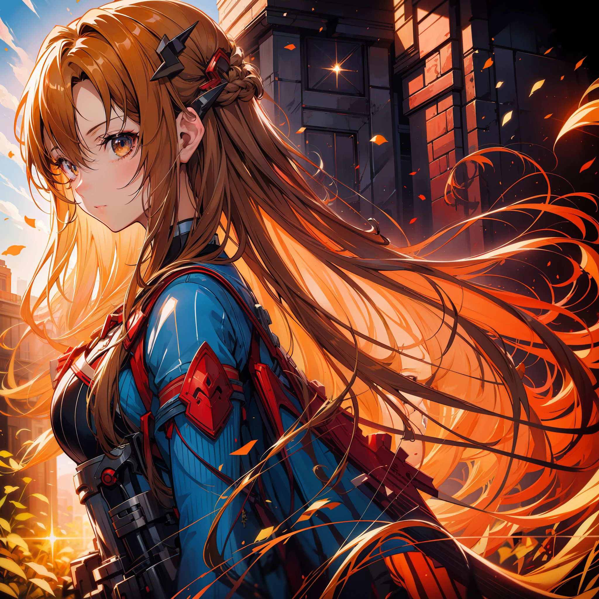 anime girl with long hair and sword in field with sky background, asuna yuuki, asuna from sao, epic light novel art cover, detailed key anime art, anime goddess, portrait of a female anime hero, detailed digital anime art, high detailed official artwork, blonde anime girl with long hair, photo of asuna from sao, anime girl with long hair