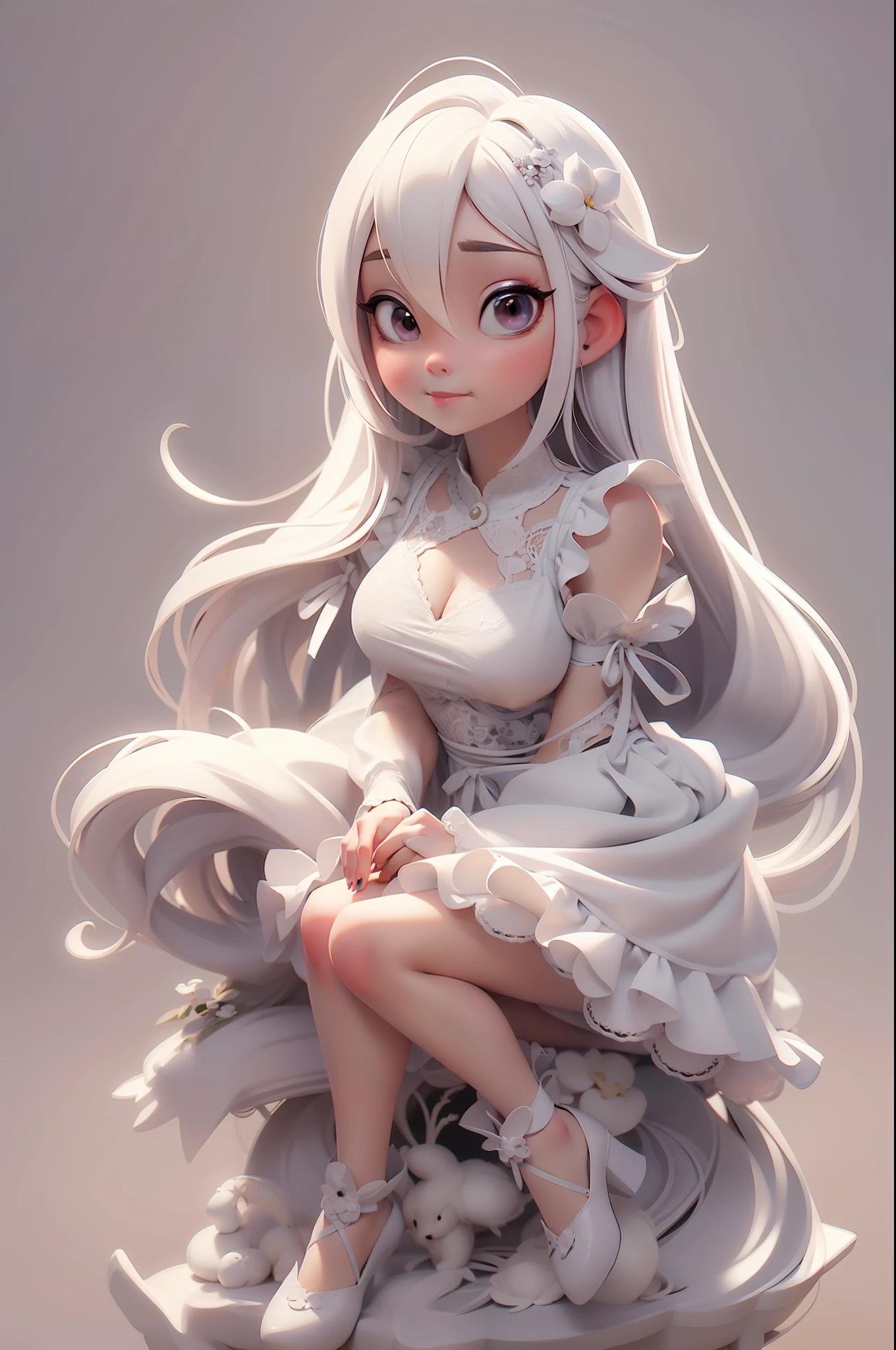 There is a statue of a girl sitting on a cloud, Aquarius goddess, pure white water bottle, pure white color matching, white clothes, white hair, cute detailed digital art, popular on cgstation, 3d rendering stylized, beautiful digital illustration, cute digital illustration, beautiful digital illustration, beautiful digital art, beautiful digital artwork, anime style 3d, beautiful artwork illustration, cute 3d rendering, anime girl with cosmic hair, stylized anime