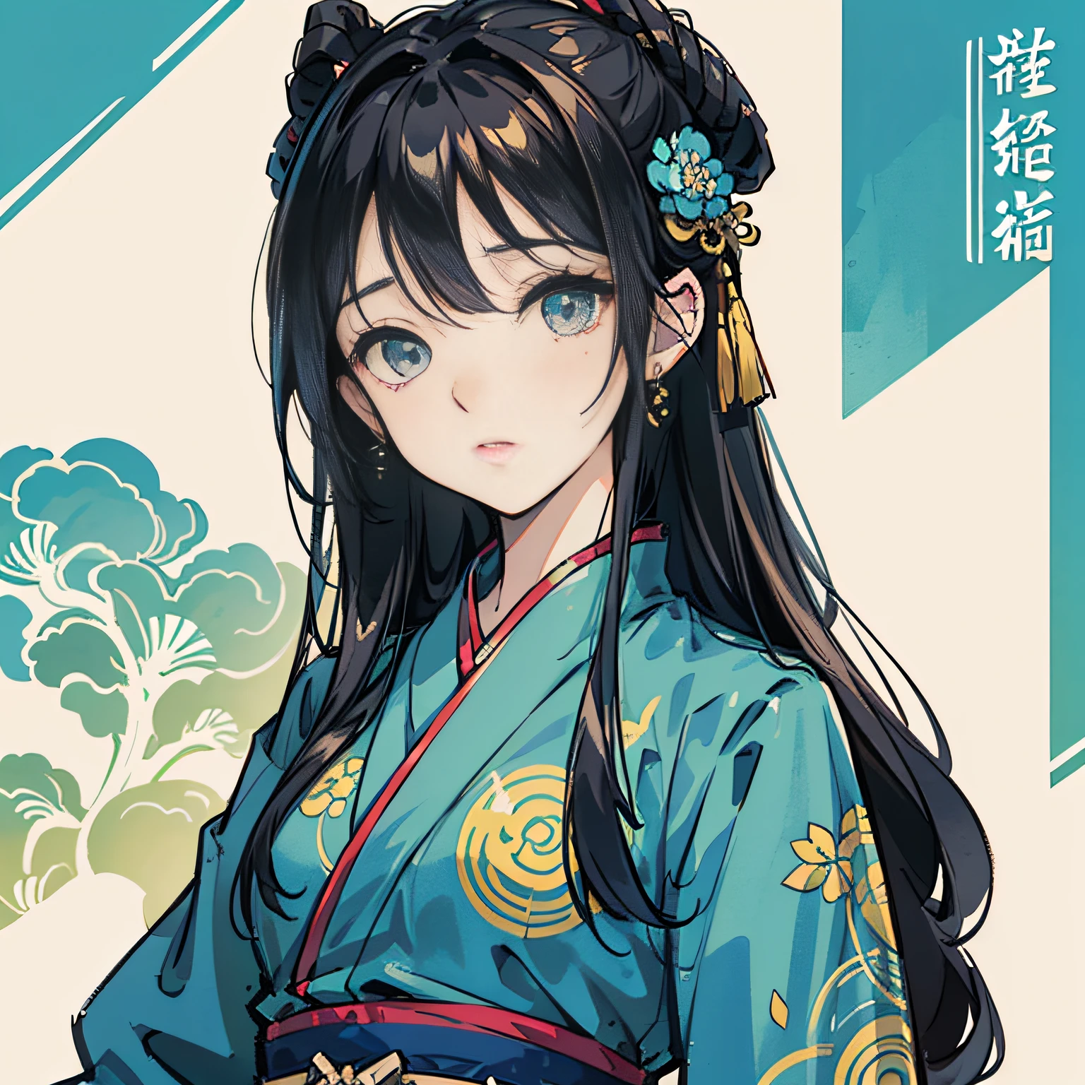 A cartoon illustration of a girl in a blue Chinese style Hanfu over art by mrs becca doodlefly, in the style of grunge beauty, sandara tang, mixed patterns, text and emoji installations, close up, charming character illustrations, folkloric
风格值 --s 180 --auto