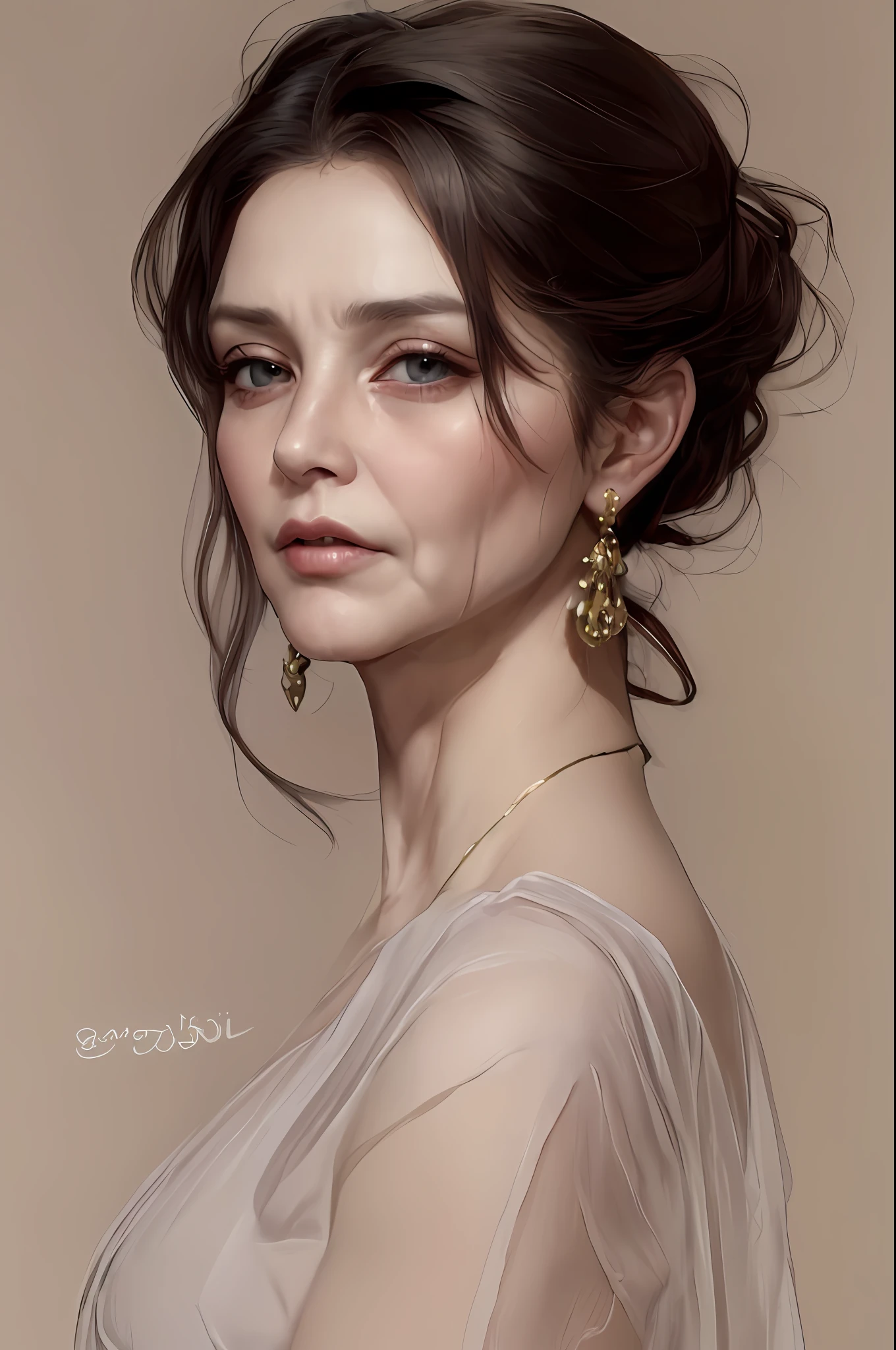 masterpiece,(high quality, best quality:1.2), 45 years old woman,(a beautiful old lady nasolabial folds on face :1.4), (wrinkled skin:1.4), nsfw, (italian:1.2), a old mother, white hair, realistic, ultra detail